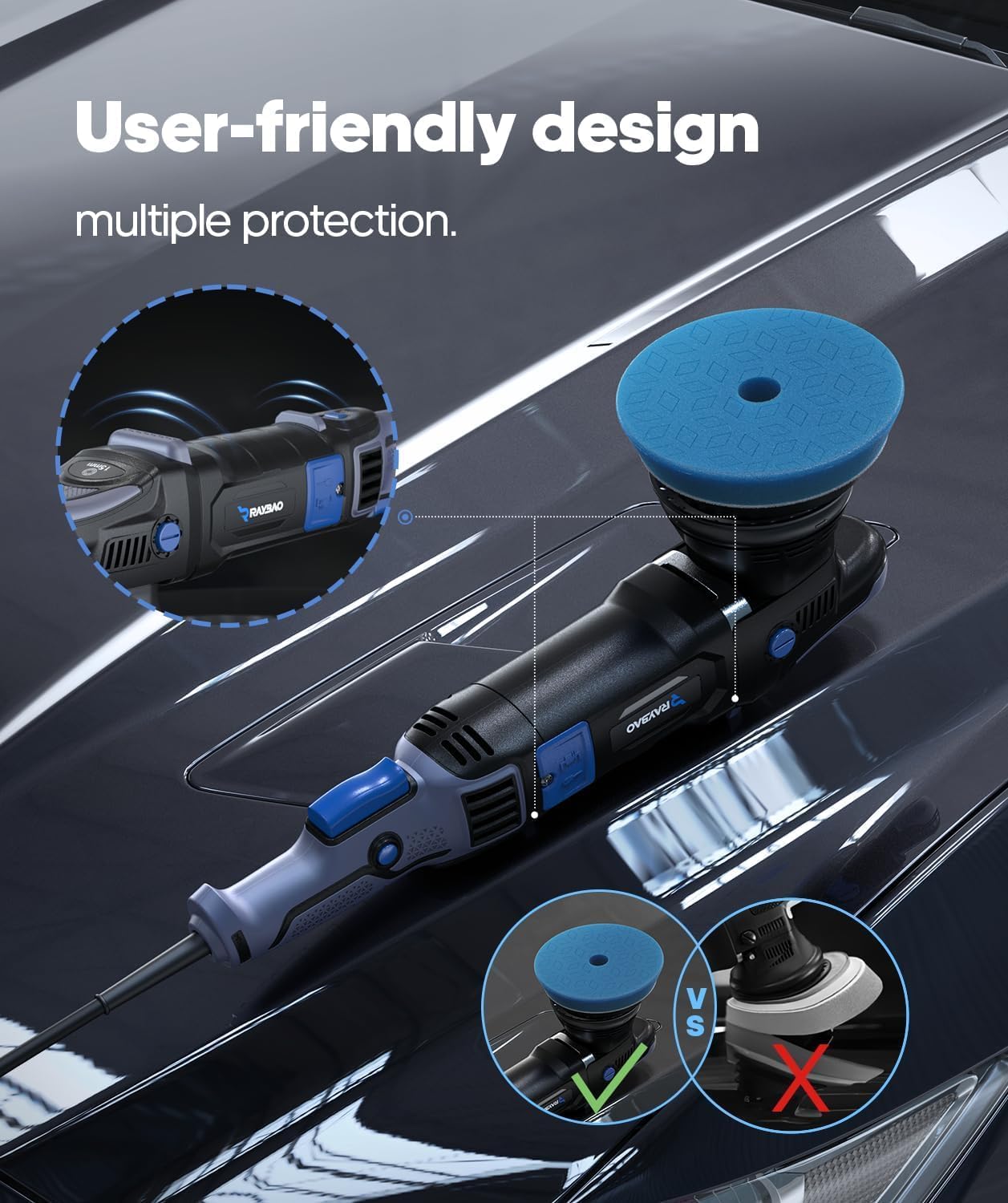 Car Polisher, 1000W Buffer Polisher with 11 Variable Speeds (3000-5200 RPM) with 4 T-Shaped Polishing Pads & 15MM Random Orbital, Polishing Efficiency by 67% Ideal for Car Polishing Care