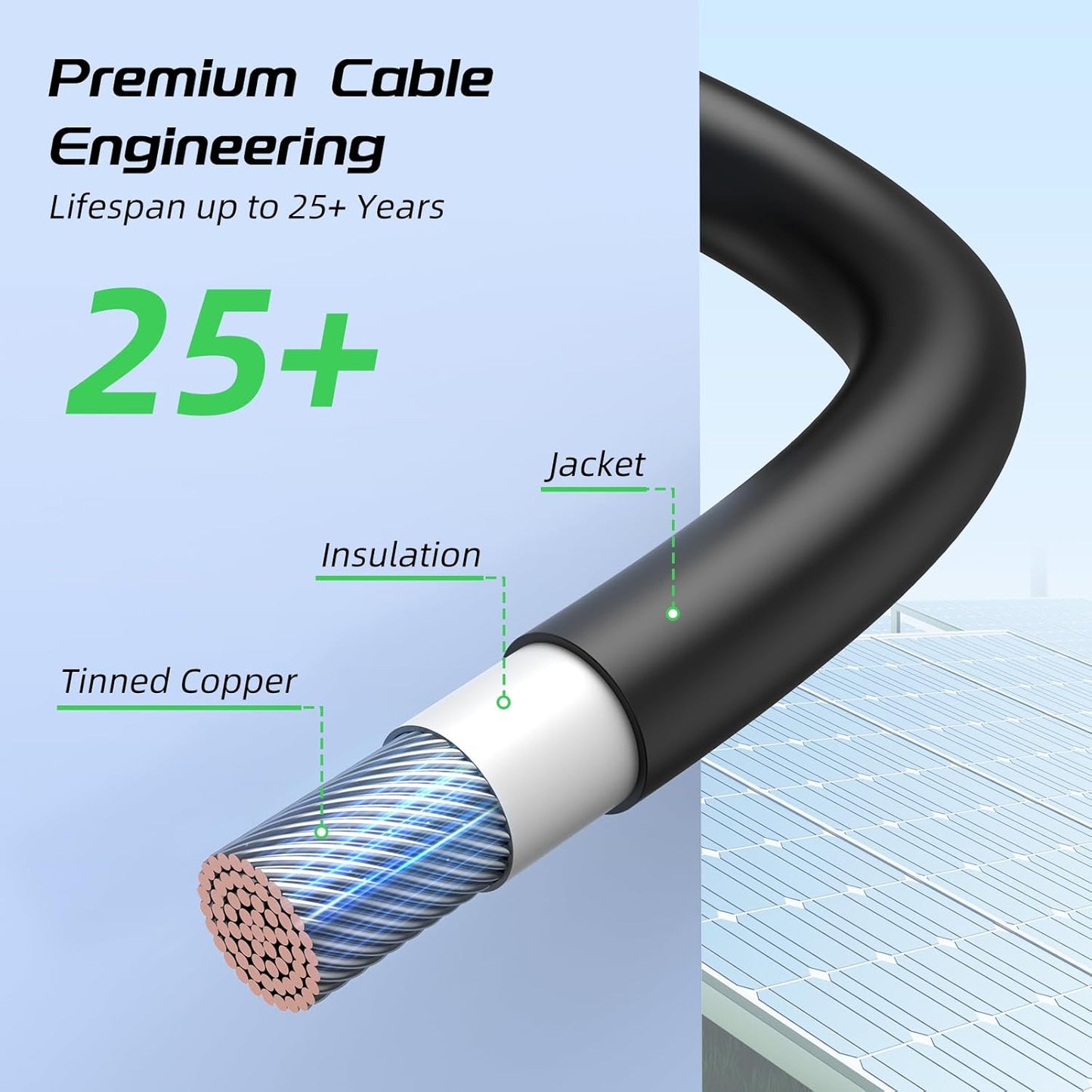 50FT 10AWG Solar Panel Extension Cable, 6mm² Solar Extension Cable Wire with Female & Male Waterproof Connectors for RV, Photovoltaic Systems, Set of 2