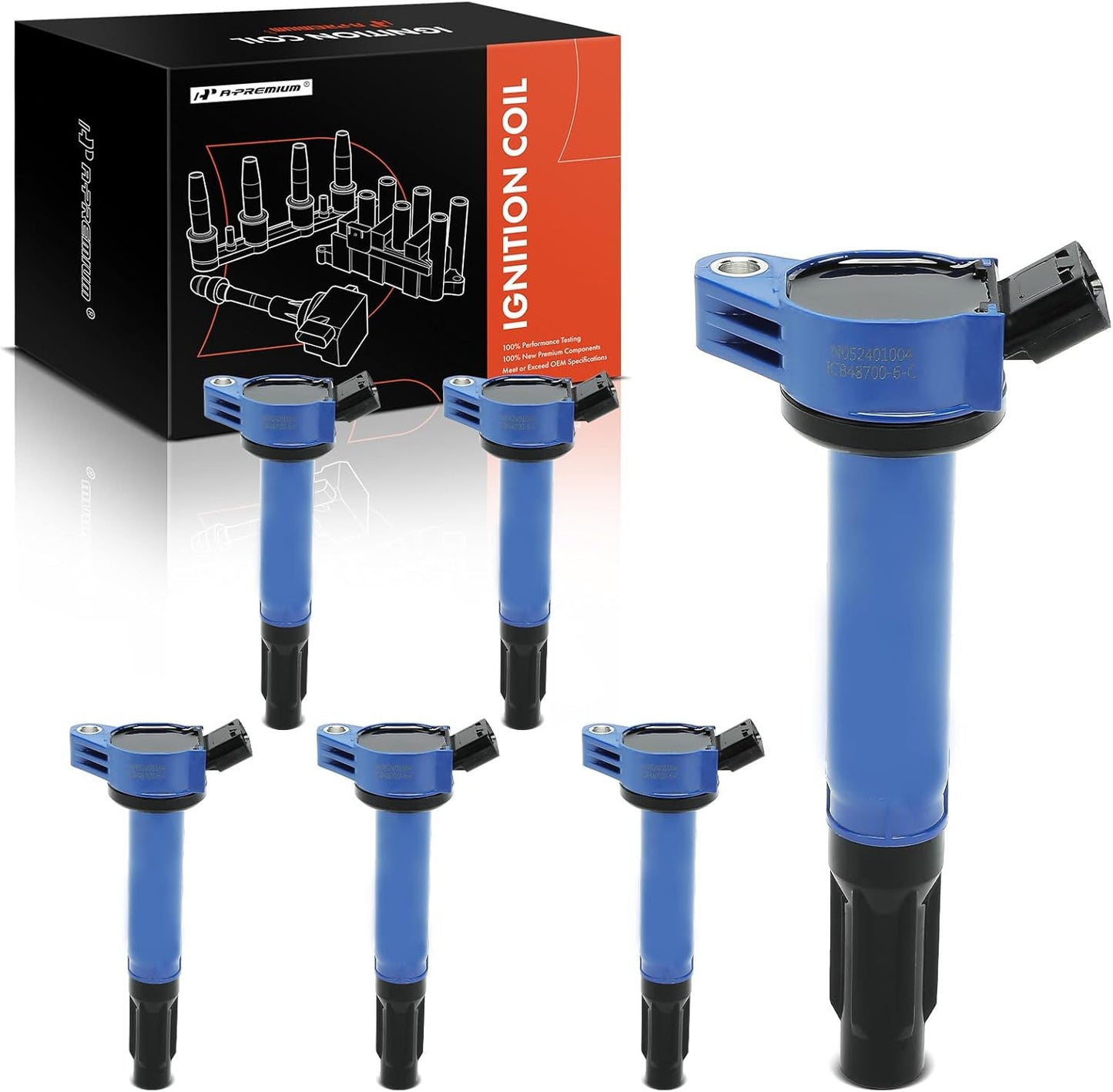 A-Premium (Blue) Engine Ignition Coil Pack Compatible with Toyota Camry, RAV4, Highlander, Tundra, Sienna, 4Runner, Avalon, Venza, FJ Cruiser & Lexus RX350, RX450h, IS250, GS300 & Lotus, 6-PC Set