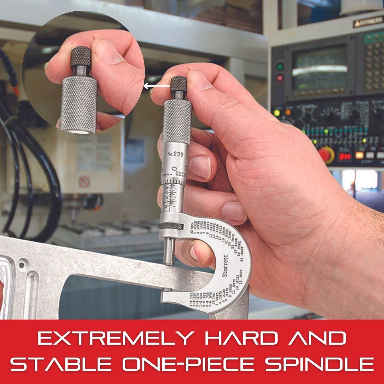 Starrett Outside Micrometer with One-Piece Spindle, Satin Chrome Finish and Advanced Sleeve Design - Quick and Easy Adjustment, 0-1" Range, .001" Graduation - 436.1XRL-1