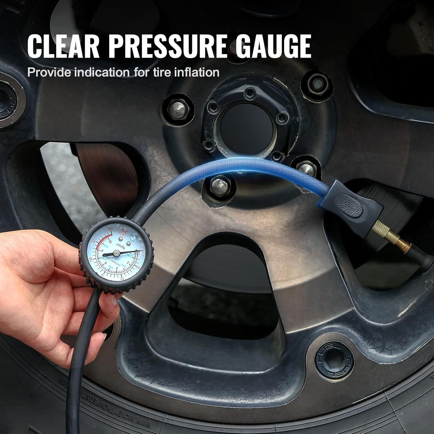 VEVOR 12V Portable Tire Inflator, 7.06CFM Heavy Duty Air Compressor, 150PSI Offroad Air Pump with Adapters for Car SUV RV Truck - Include 6.5FT Power Cord, 26FT Air Hose with Pressure Gauge, Carry Bag