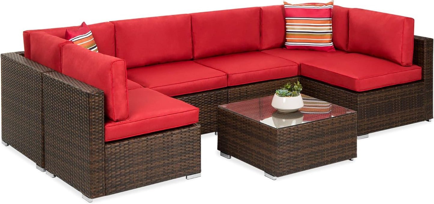 Best Choice Products 7-Piece Modular Outdoor Sectional Wicker Patio Conversation Set w/ 2 Pillows, Coffee Table, Cover Included - Gray/Gray