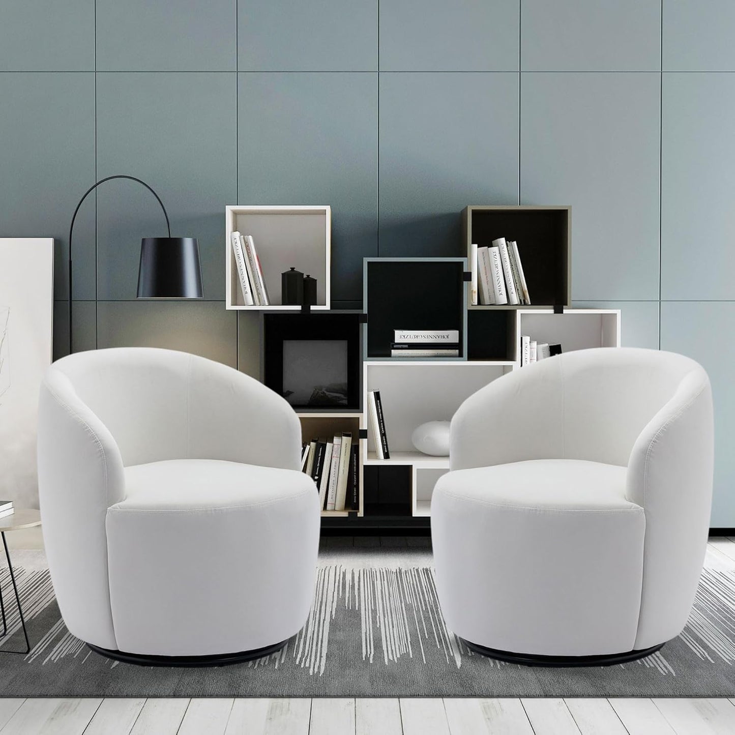 Swivel Accent Chairs Set of 2, Modern Round Vanity Chair for Living Room, Comfy Velvet Barrel Armchair, Small Single Sofa, Blue