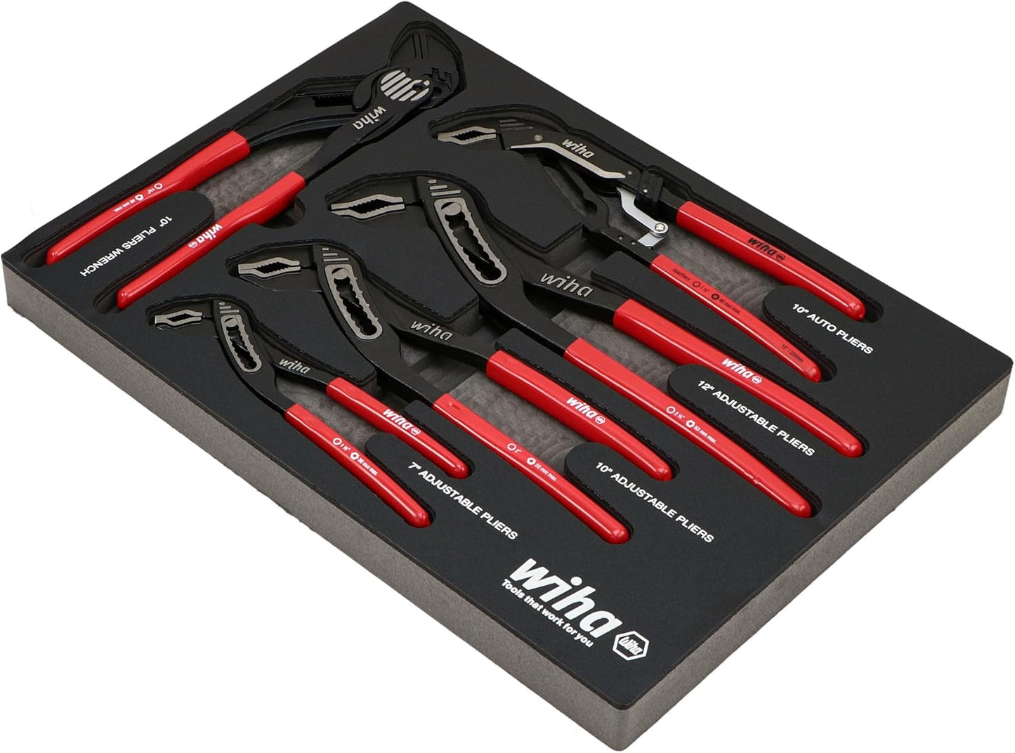 Wiha 34691 5 Piece Classic Grip V-Jaw Tongue and Groove Pliers Tray Set