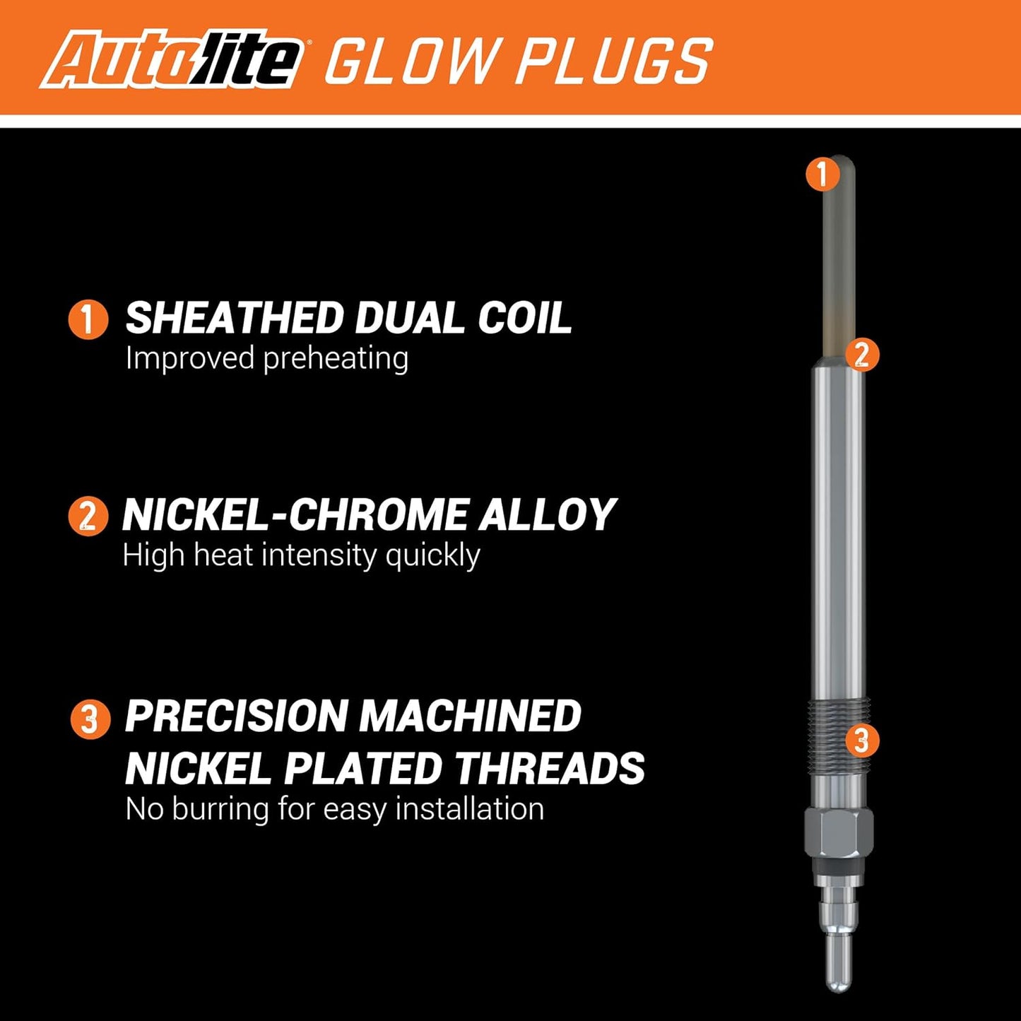 Autolite 1116 Automotive Replacement Glow Plug for 1996-2008 Volkswagen 1.9L Super Duty Diesel Engines (4 Pack)