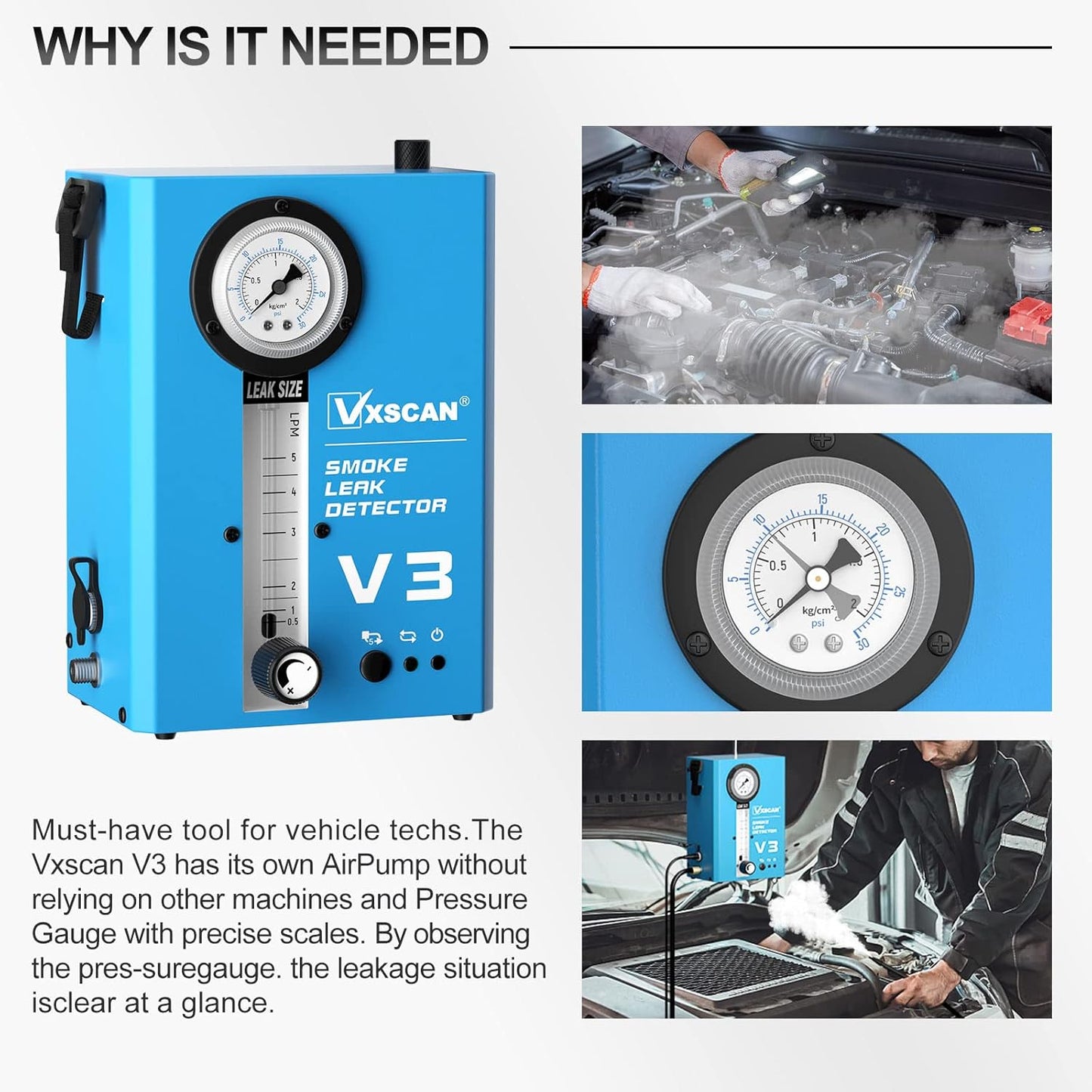 Automotive Smoke Machine Leak Detector,EVAP Smoke Machine for Cars with Built-in Air Pump and Pressure Gauge, Flow Meter, Dual Mode for All DC12V Vehicles in Vacuum,Fuel and Other Cars System