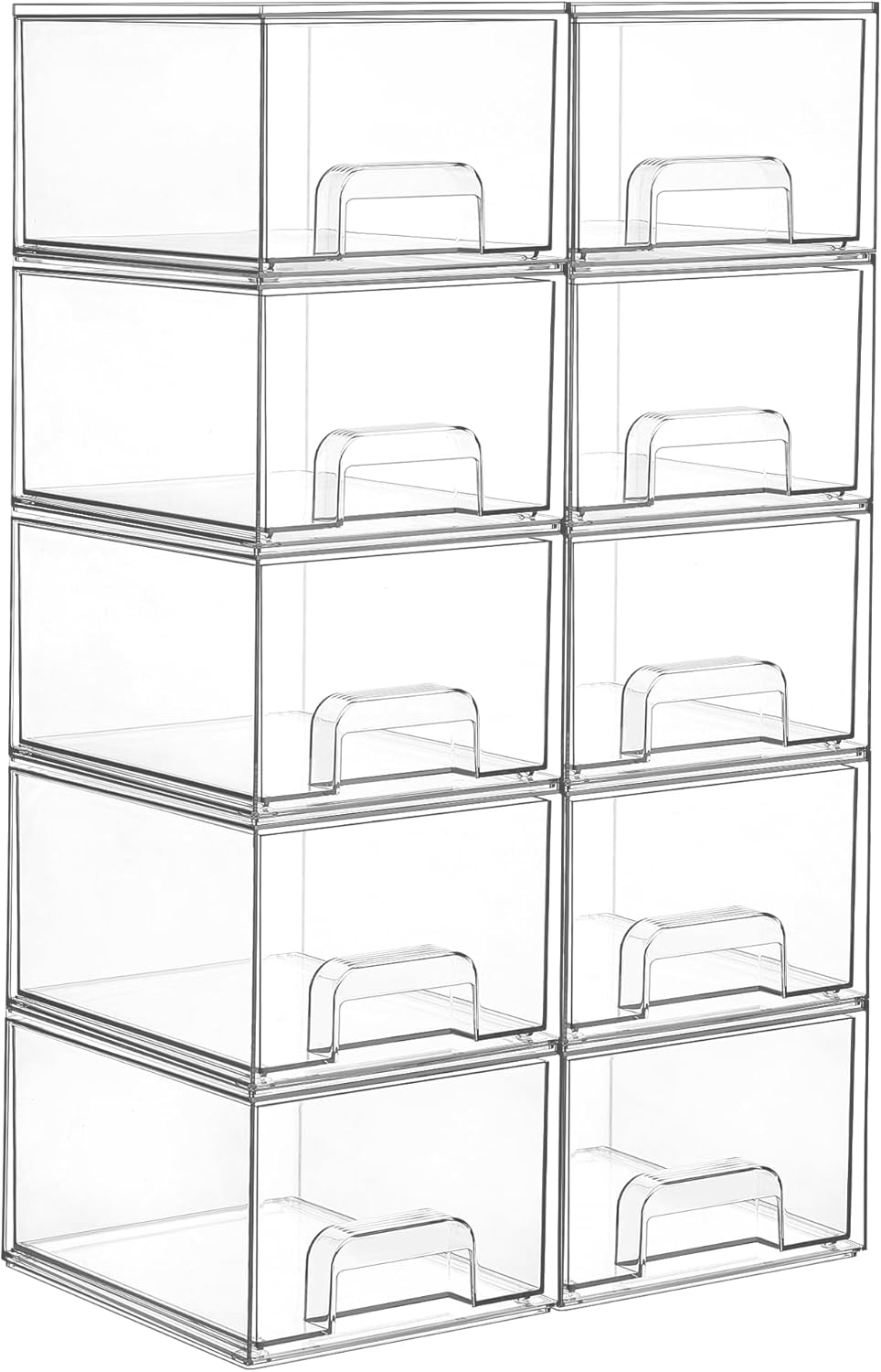 Vtopmart 4 Pack Clear Small Stackable Storage Drawers,Acrylic Bathroom Makeup Organizer,Plastic Storage Bins For Vanity, Undersink, Kitchen Cabinets, Pantry, Home Organization