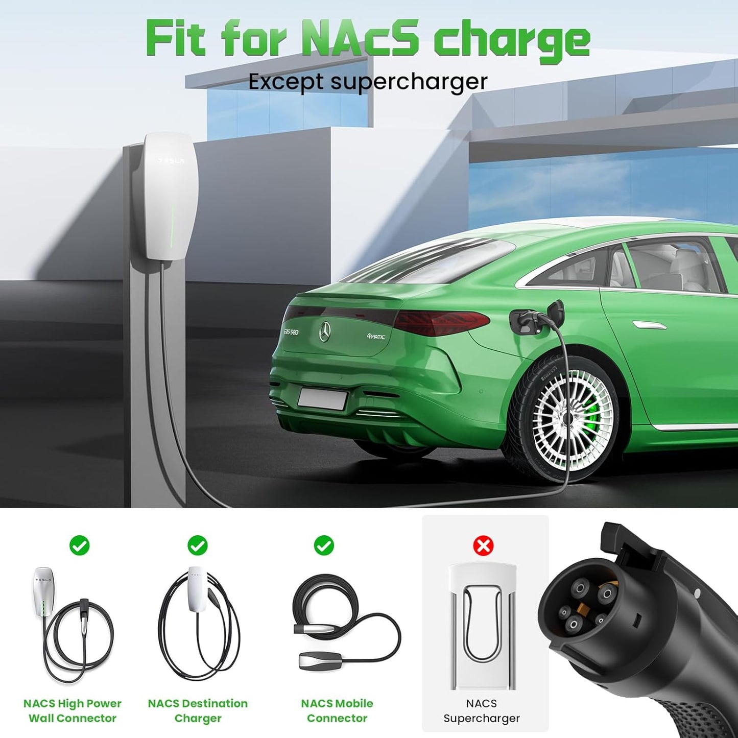 Tesla to J1772 Adapter (NACS to J1772) - 48 Amp & 250V,Compatible with Tesla High Powered Connectors, Destination Chargers & Mobile Connectors for J1772 Electric Vehicles