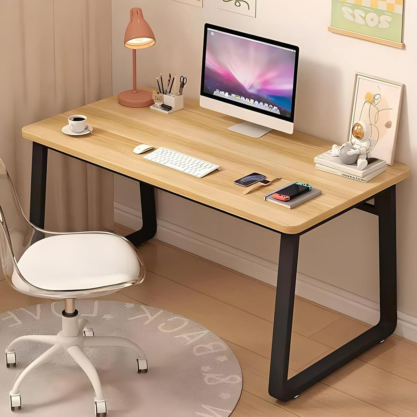 Solid Wood Computer Desk,Modern Simple Computer Desk,Study Writing Desk,Home Office Desk with Metal Legs,Laptop Pc Table Workstation for Home Office(80x60x74cm(31x24x29inch), Grey B)