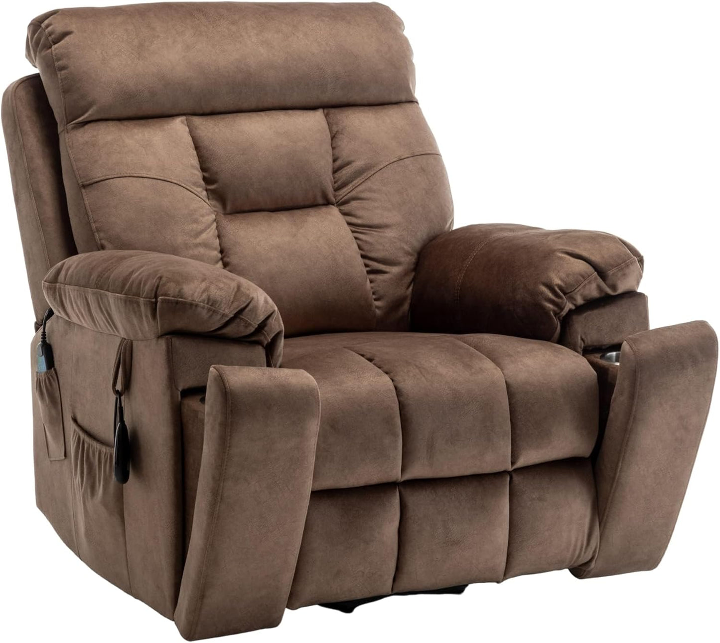 4-Motor Power Lift Chair with Heat & Massage - Power Adjustable Headrest, Backrest, Lumbar & Footrest - 27-inch Wide Seat Lay Flat Recliner, 8-Point Massage (Lumbar Heating)