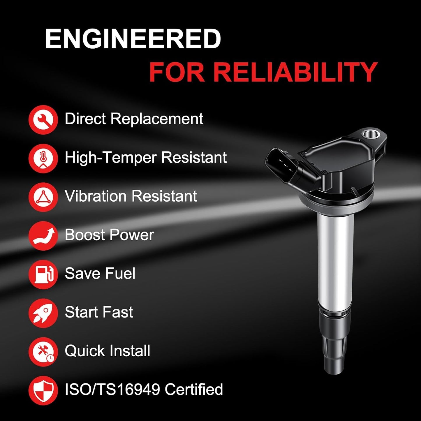 Set of 4 Ignition Coil Pack UF596 Compatible with Toyota Corolla Matrix 1.8L 2009-2017, Compatible with Scion iM 2016, xD 2008-2014 L4 1.8L