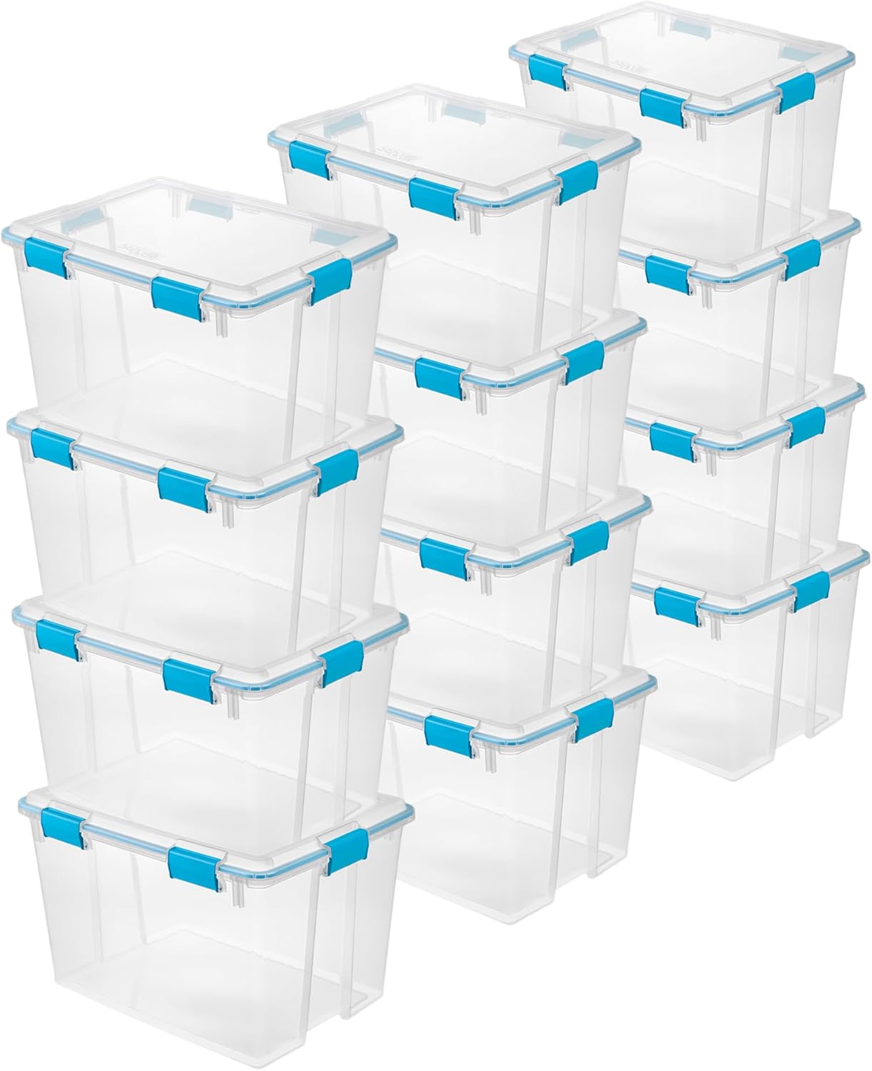 Sterilite 12-Pack Gasket Box, Weather-Resistant Storage Bins with Latching Lids, 54 Quart - Heavy-Duty Organizing Containers for Closet, Bathroom, and Office