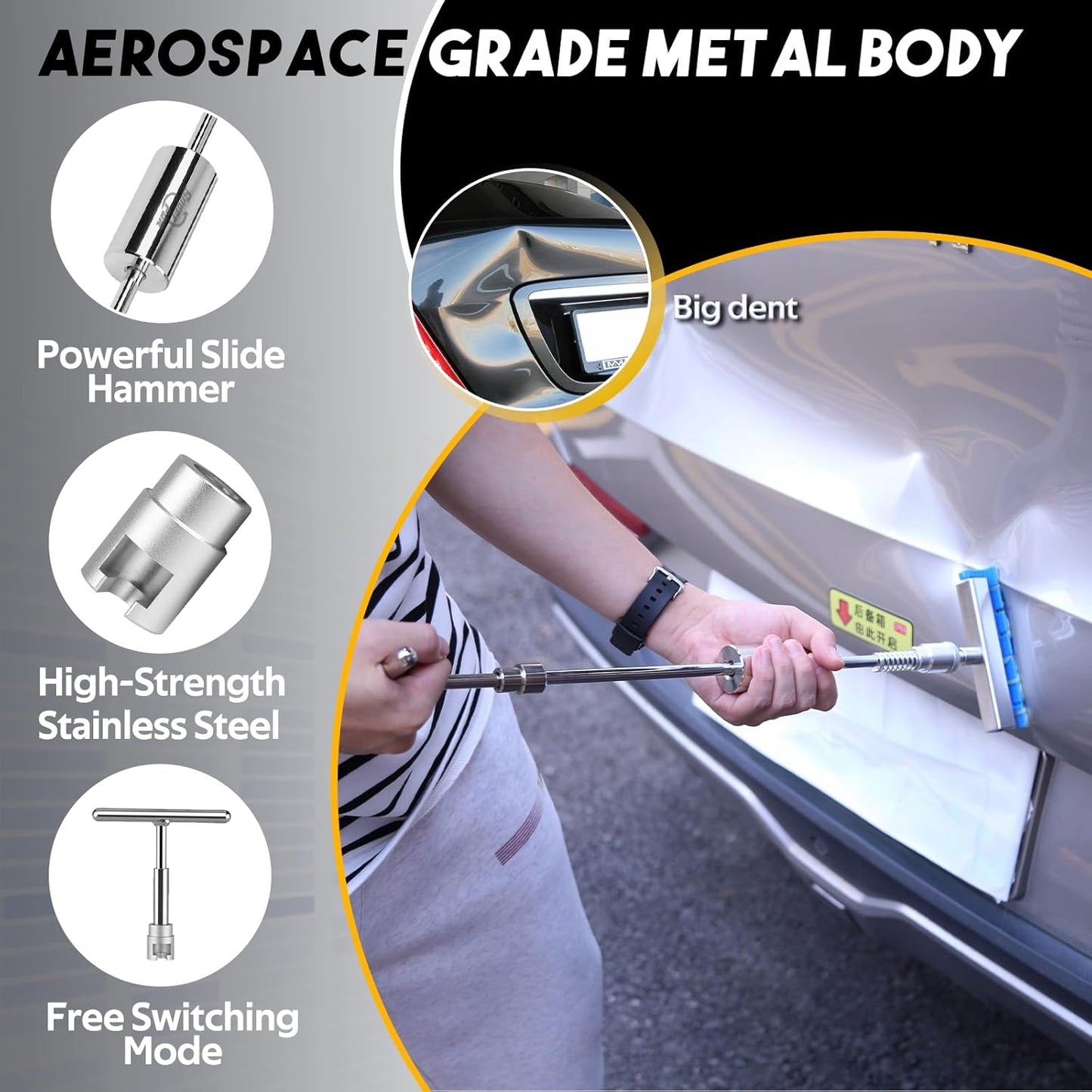 Super PDR Paintless Dent Repair Kit, Dent Puller Kit, Car Dent Removal Tools with Dent Lifter,Bridge Puller,Slide Hammer 2 in 1 T-Type Slide Hammer for Repair Door Ding, Creases and Hail Damage