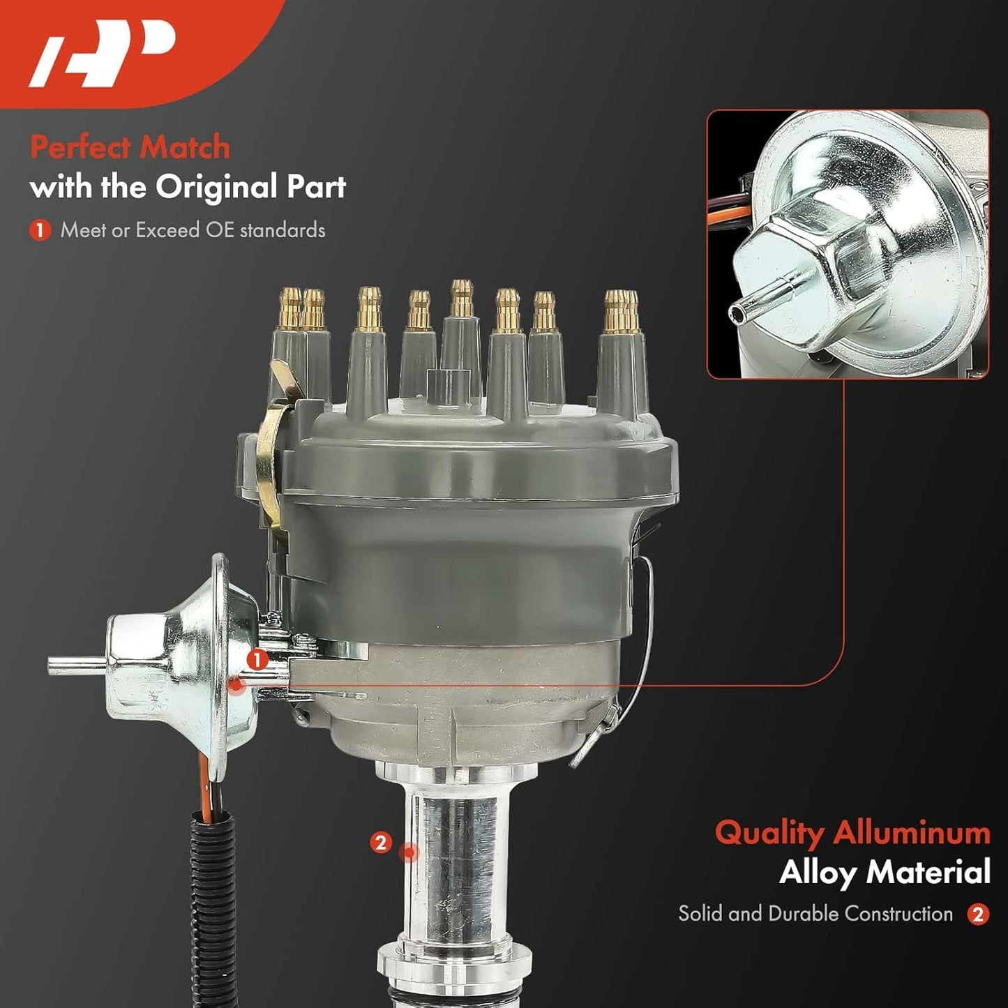 A-Premium Ignition Distributor with Cap and Rotor Compatible with Ford F-100, F-250, F-350, E-100 Econoline Club Wagon, E-250 Econoline, Mustang & Lincoln Continental, Town Car & Mercury Cougar, Comet
