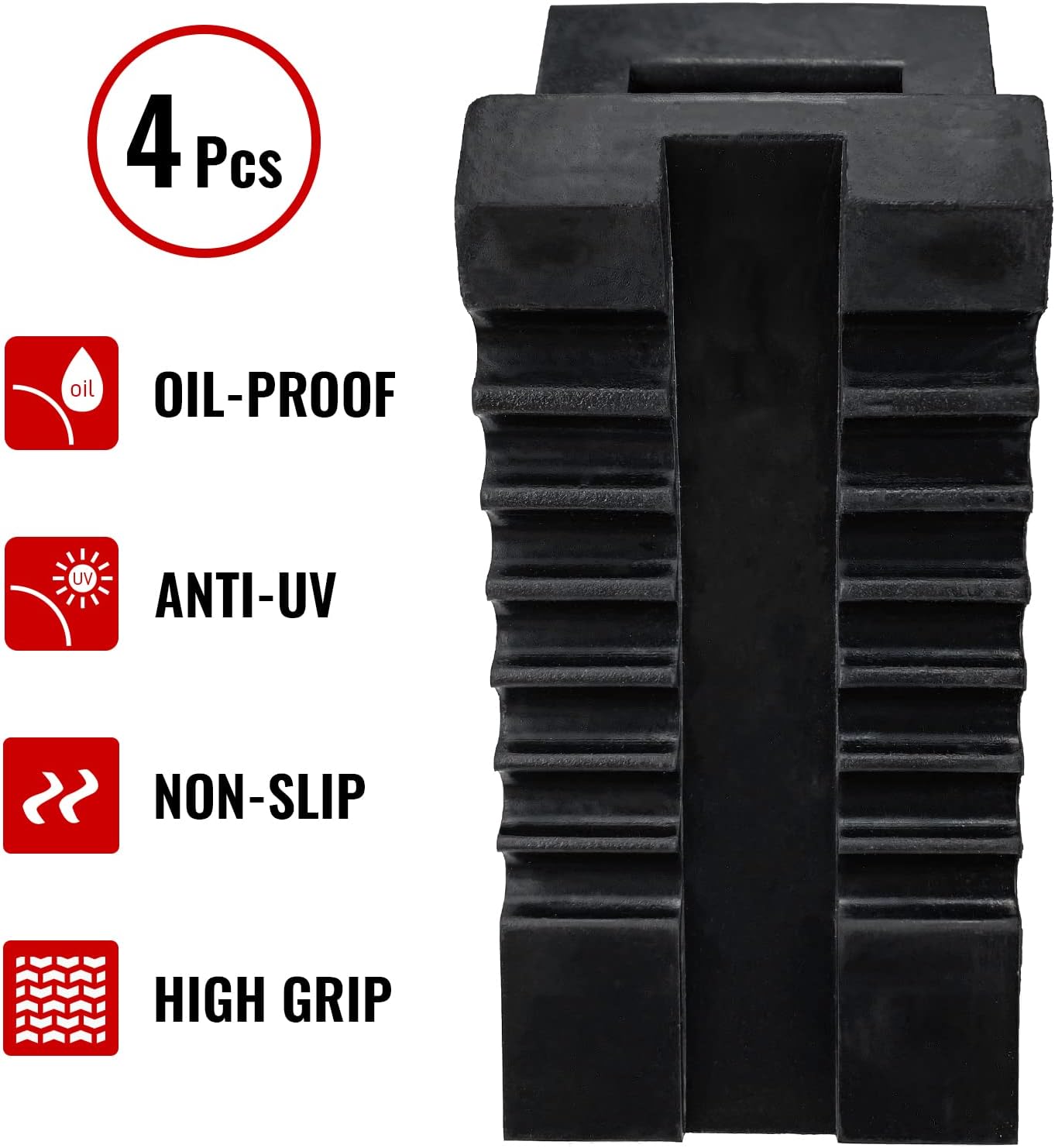 Solid Heavy Duty Rubber Wheel Chocks 4 Packs for Cars, RVs, Trucks, Trailers, ATV, and Vehicles, G.V.W. up to 8T, Anti Slip Bottom Tire Chock 8.6" x 3.7" x 4.7"