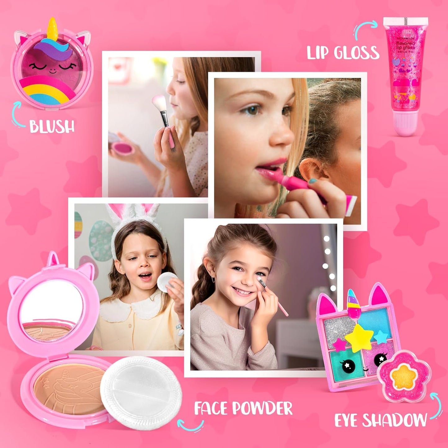 ULOVEME Kids Real Makeup Kit for Little Girls - Real, Non Toxic, Washable Make Up Toy - Umicorn Toys Gift for 3 4 5 6 7 8 9 10 12 Years Old Girls Birthday (Mini Pink Umicorn)