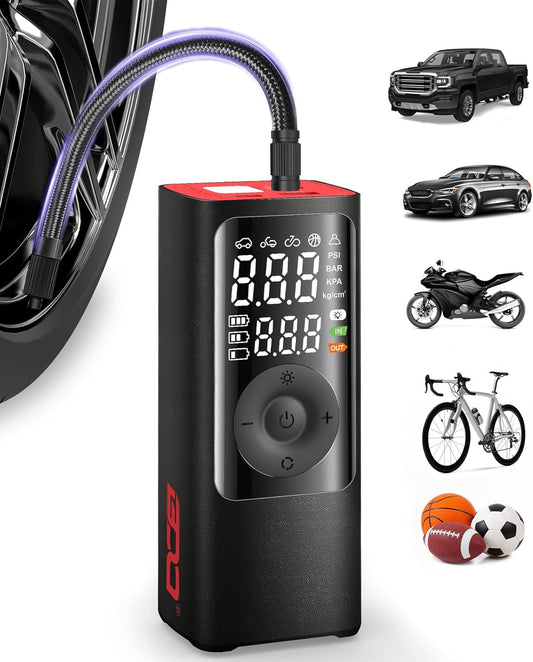 BDO Tire Inflator - Portable Air Compressor, 2.5X Faster 150PSI Cordless Tire Inflator, Tire Air Pump with Dual LCD Display, Auto-Shutoff, Air Compressor for Car, Motorcycle, Bike, Ball(Black)