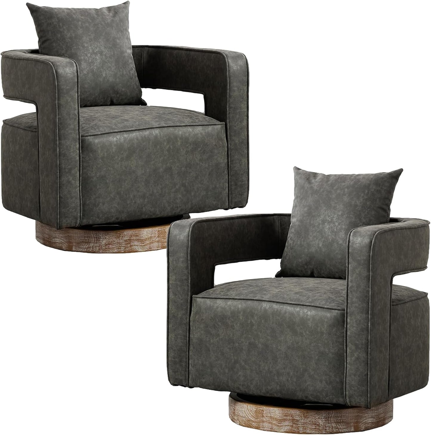 Swivel Accent Chair Set of 2, Modern Swivel Barrel Chair for Living Room, 360 Degree Comfy Square Accent Chair with Open Back, Upholstered Armchair for Bedroom,Reading, Linen Blend, Pale Green