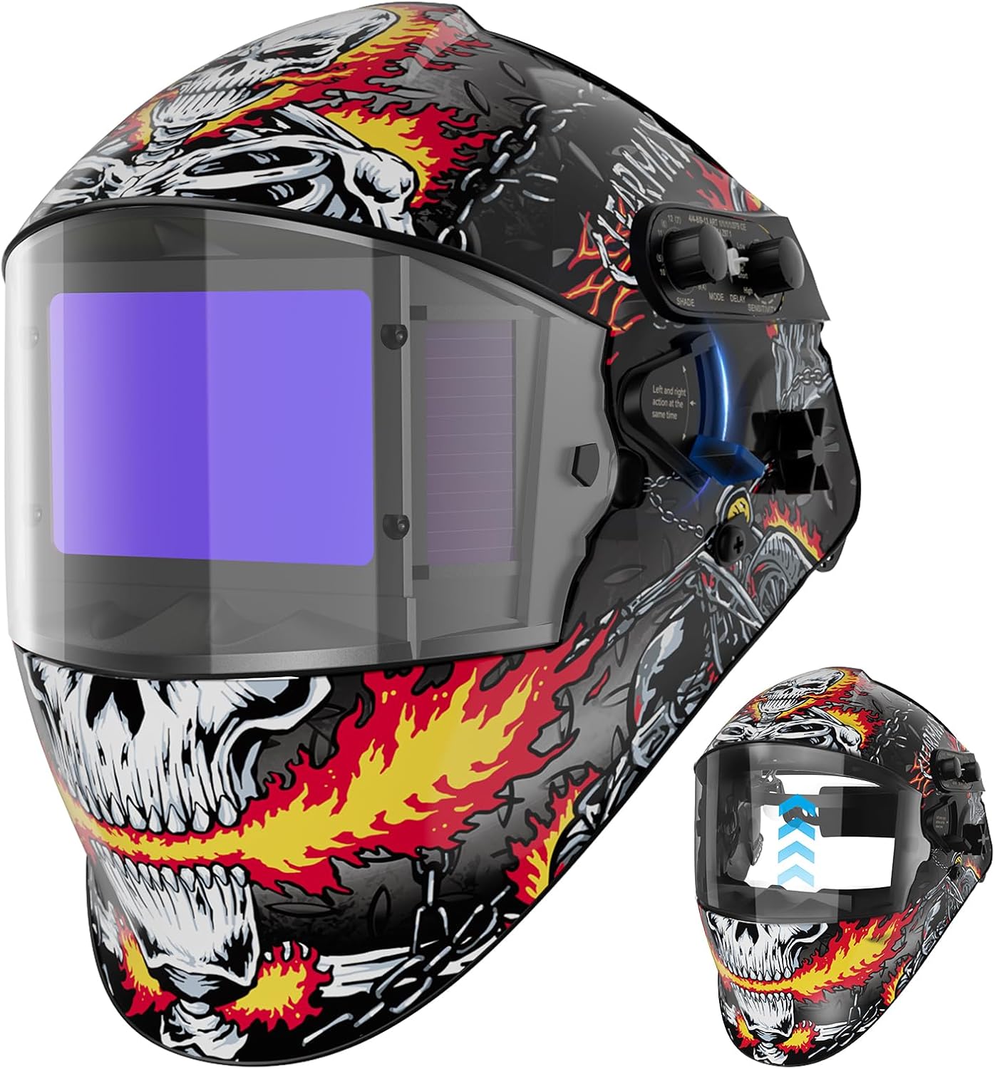 ARCCAPTAIN Flip Up Design Welding Helmet, Large Viewing 3.94" x 2.56" Auto Darkening Welding Hood, Ture Color Solar Powered Welding Mask, 4 Arc Sensor with Adjustable Shade 3/4-8/9-13, Cyberpunk