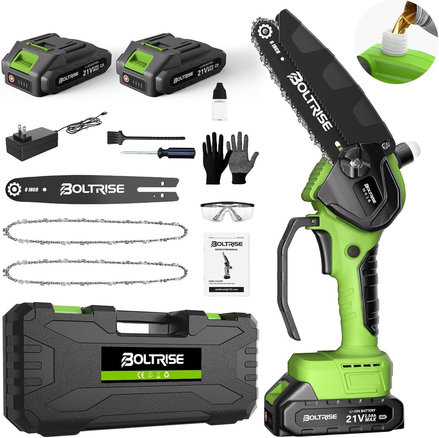 12 Inch Cordless Brushless Electric Chainsaw, 2 × 4.0Ah Batteries & Auto Oiler Security Lock, 42 FT/S Powered Compact HandHeld Chain Saw, for Tree Trimming, Wood Cutting Garden, Pruning