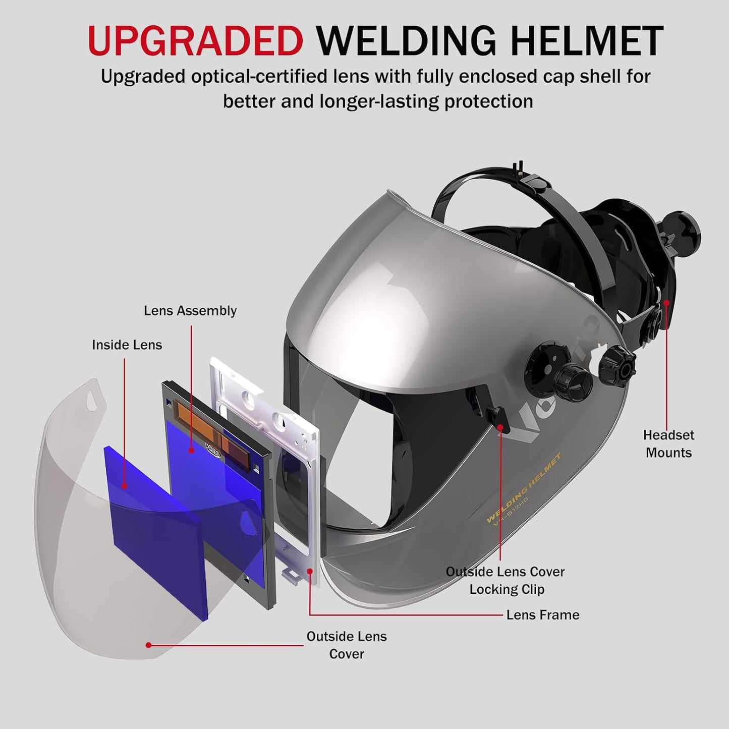 Welding Helmet Auto Darkening True Color Large Viewing, Welding Hood Solar/Battery Powered, Wide Shade 4/5-13 with 4 Arc Sensor, 1/1/1/1 Optical Clarity Welder Mask for TIG MIG Stick Cut Grind