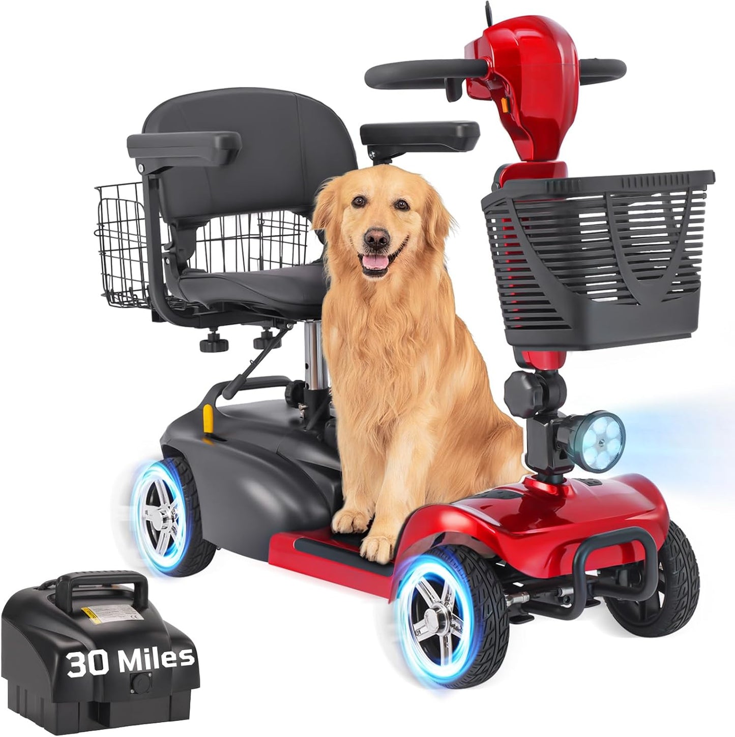 4 Wheel Mobility Scooter for Seniors&Adults - Up to 15 Miles Range,Foldable Powered Electric Wheelchair Device w/600WH Battery,Only 58 lb Weight, Dual Basket, 300 lb Capacity, Compact