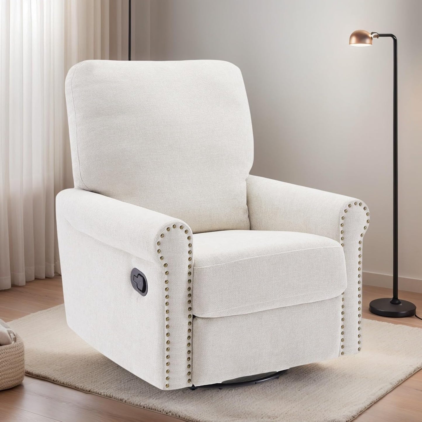 Accent Chairs 360° Recliner Chair Swivel Rocker Chair for Adults, Nursery Swivel Chairs for Living Room, High Back Upholstered Deep Seat Lazy Boy Recliner Chairs (Polyester Fabric- Dark Gray-1PCS)