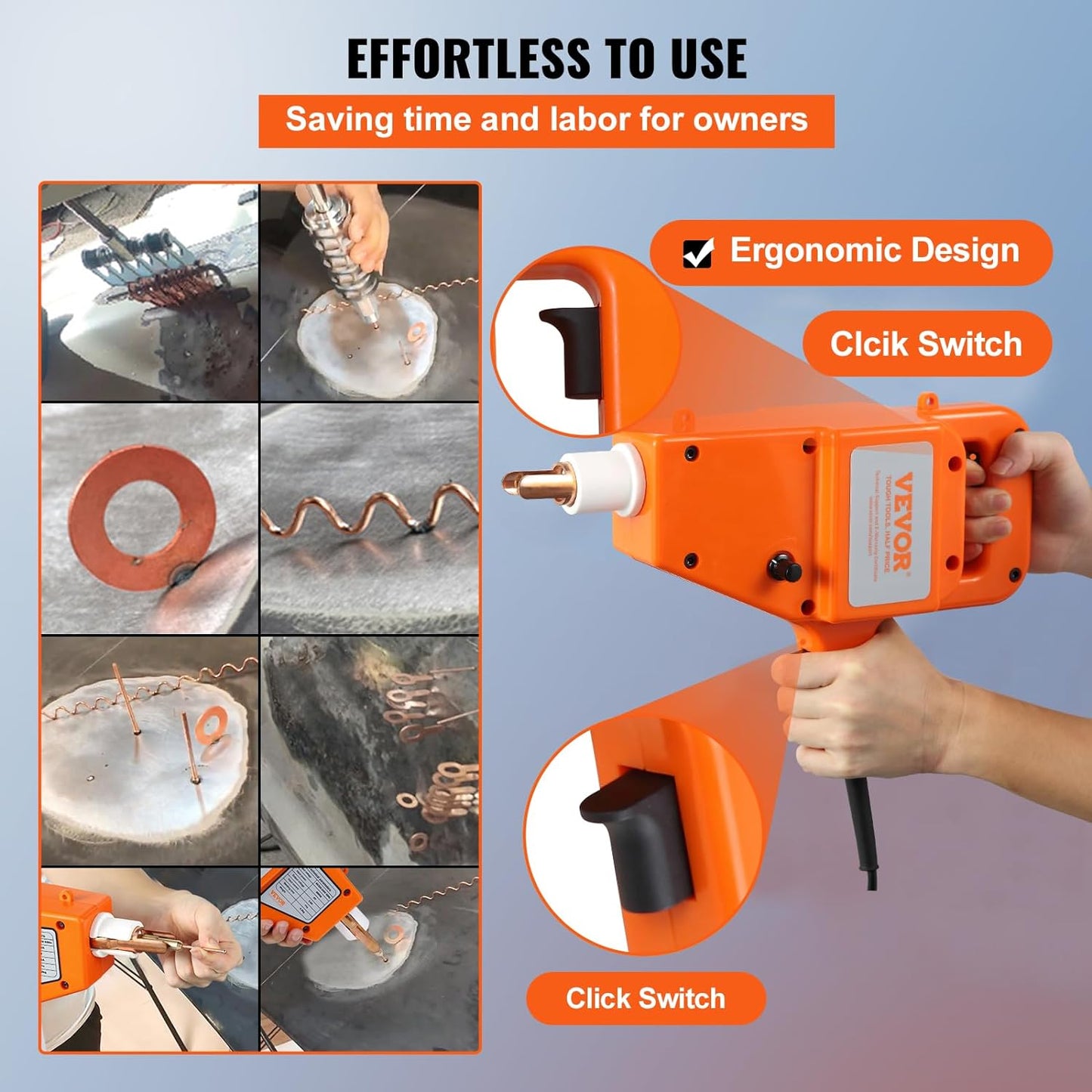 VEVOR Stud Welder Dent Repair Kit, 1600A Stud Welder Kit, 800VA Spot Welder Stud, 110V Welder Stud Kit, Stud Gun Dent Puller Kit with Complete Accessories, Dent Welder Repair for Auto Body Repairing