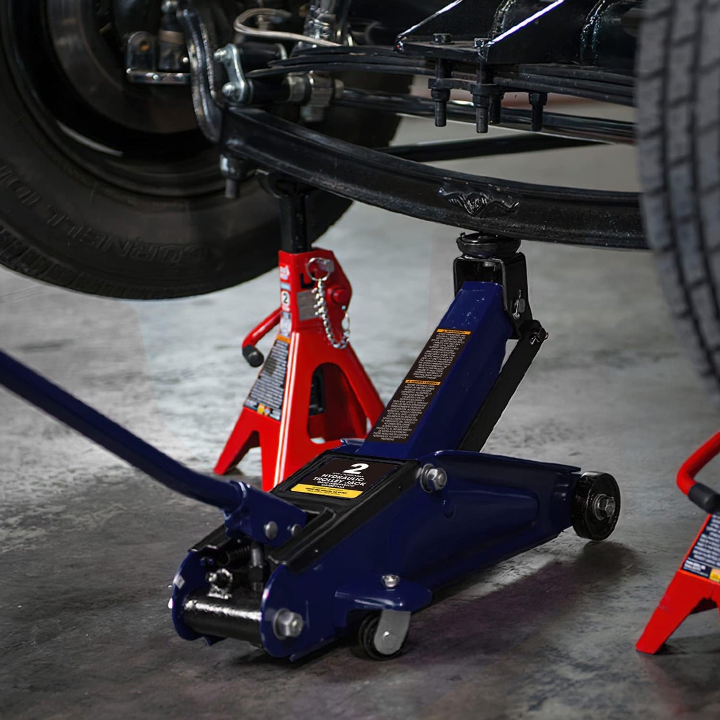 BIG RED AT82012U-1 Torin Hydraulic Trolley Service/Floor Jack with Blow Mold Carrying Storage Case, 2 Ton (4,000 lb.) Capacity, Blue