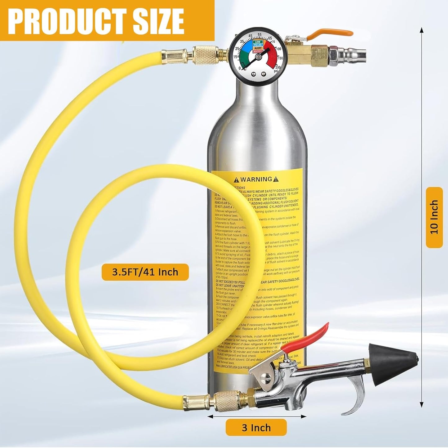 AC Flush Kit Air Conditioner System Flush Canister Kit AC Drain Line Cleaner Tool Conditioning Pipeline Cleaning Tool Set with Gauge, Air Fittings and Hose for Car Conditioner Pipe (Novel)