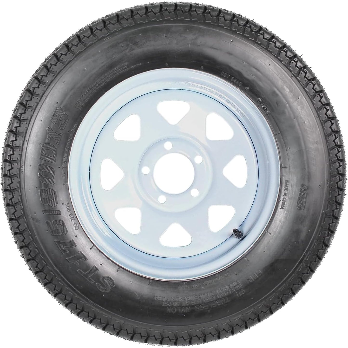 Trailer Tires Rims ST175/80D13 175 80 13 Tire, 5 Lug on 4.5", White Spoke Wheel Load Range C, 6 PLY, Set of 2