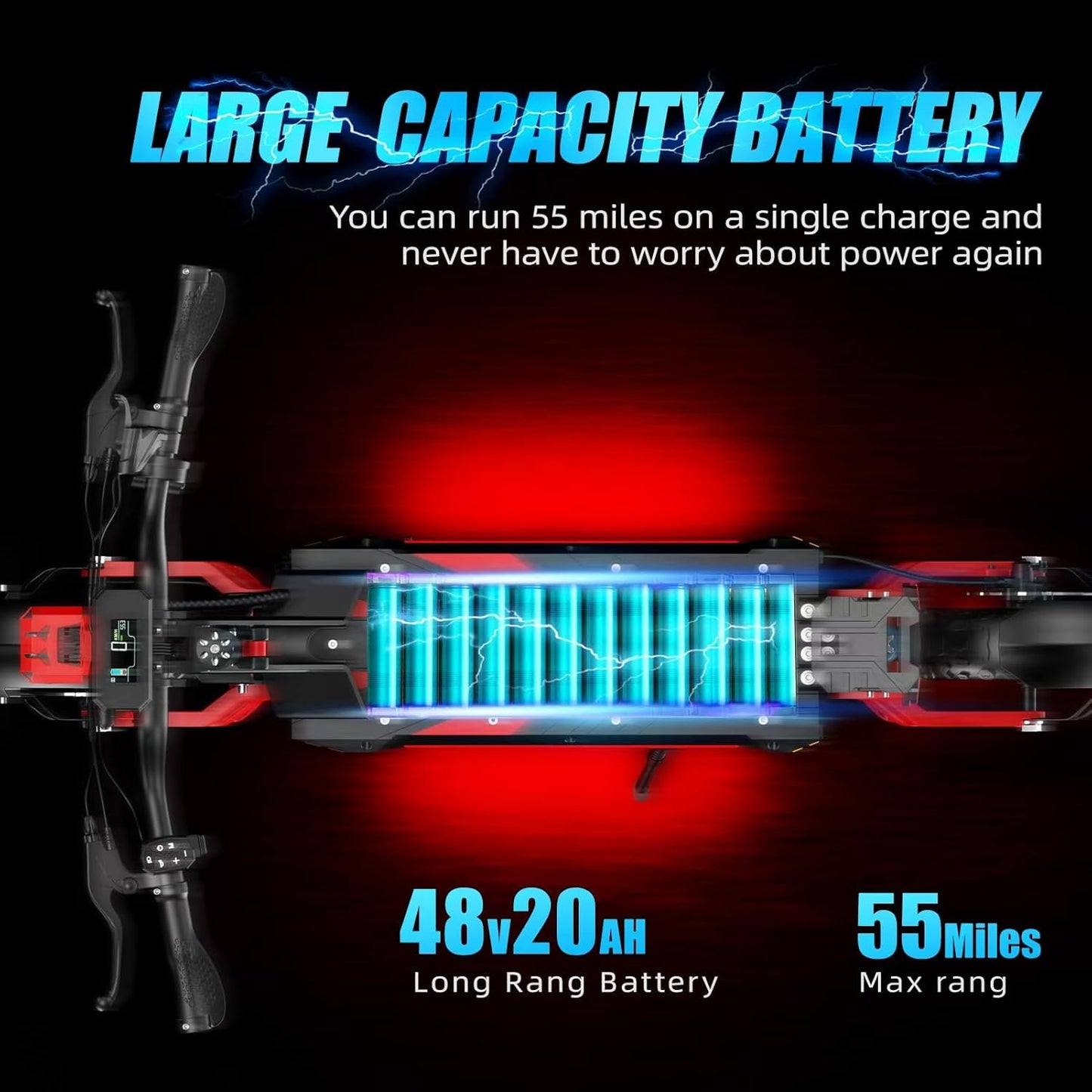 V2 5600W Dual Motor Electric Scooter for Adults, 48V20AH Lithium Battery, Up to 45MPH, 55 Miles Range, Dual Suspension, Dual Brakes, 3 Speed Modes, LCD Display – Off-Road Folding E Scooter