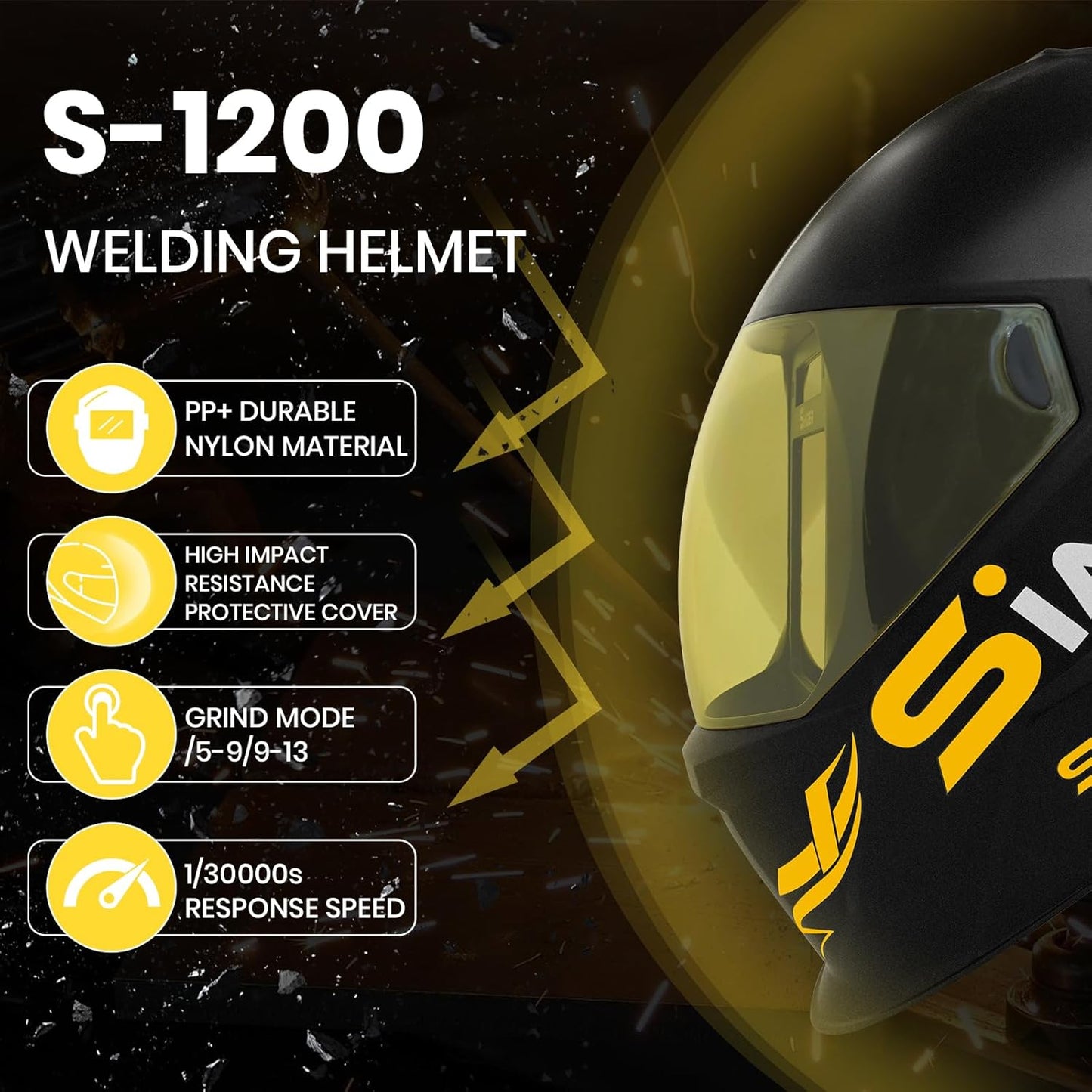 SSIMDER Welding Helmet Auto Darkening 4.33"X3.54" Extra Large Viewing True Color Welding Hood Solar Powered Welding Mask with 4 Arc Sensor Wide Shade 4/5-9/9-13 for TIG MIG Arc Weld Cutting Grinding