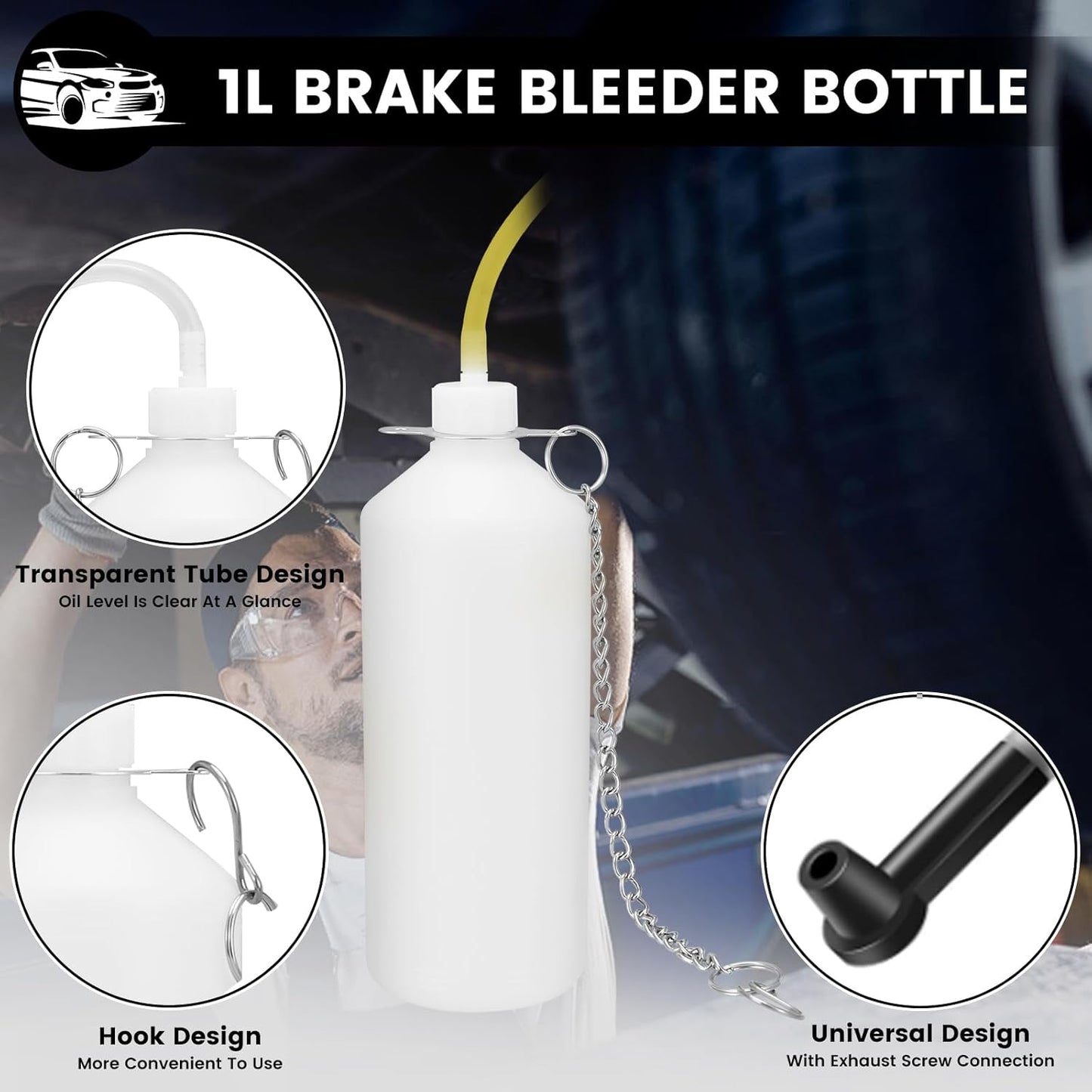 3L Brake Bleeder Kit, Brake Bleeder Vacuum Pump Kit, Pneumatic Braking Hemorrheder Kit, One Man with 1L Brake Hemorrrheder Bottle, 2 Brake Hoses and 4 Master Cylinder Adapters (Black)