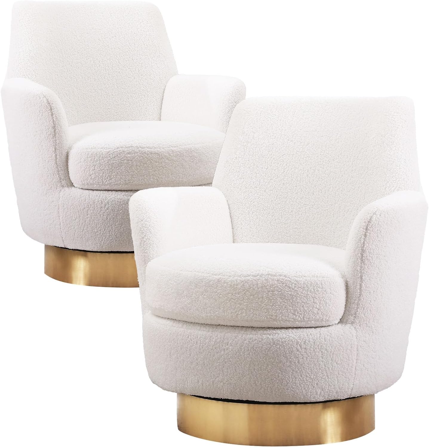 360° Swivel Barrel Chair Set of 2, 28.3" W Comfy Velvet Swivel Accent Chairs, Modern Round Single Accent Chair with Gold Metal Base for Living Room, Bedroom, Office (Beige*2)