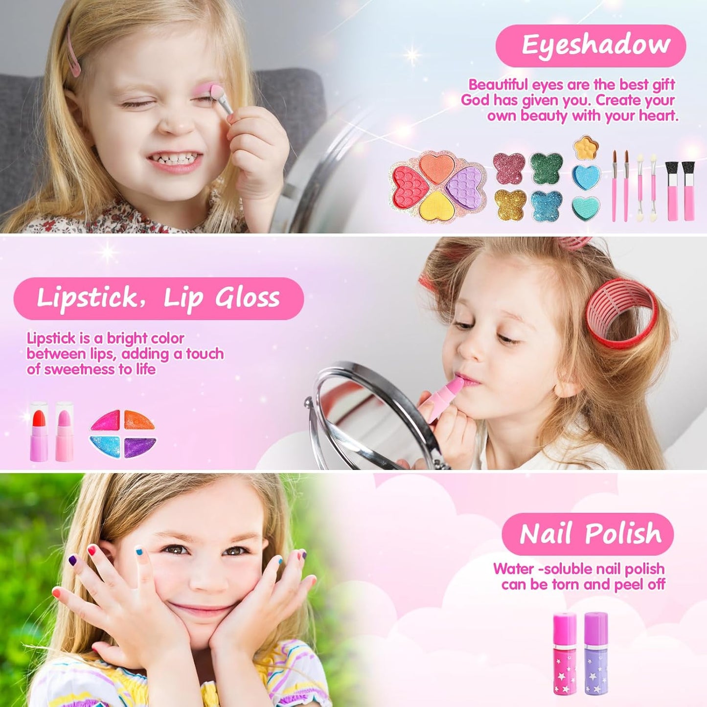 Topsolid Kids Makeup Kit With Mirror - Real Washable Makeup Set for Girls 5-8, Princess Toys Cosmetic Set, Christmas & Birthday Gifts for 3-8 Year Old Girls