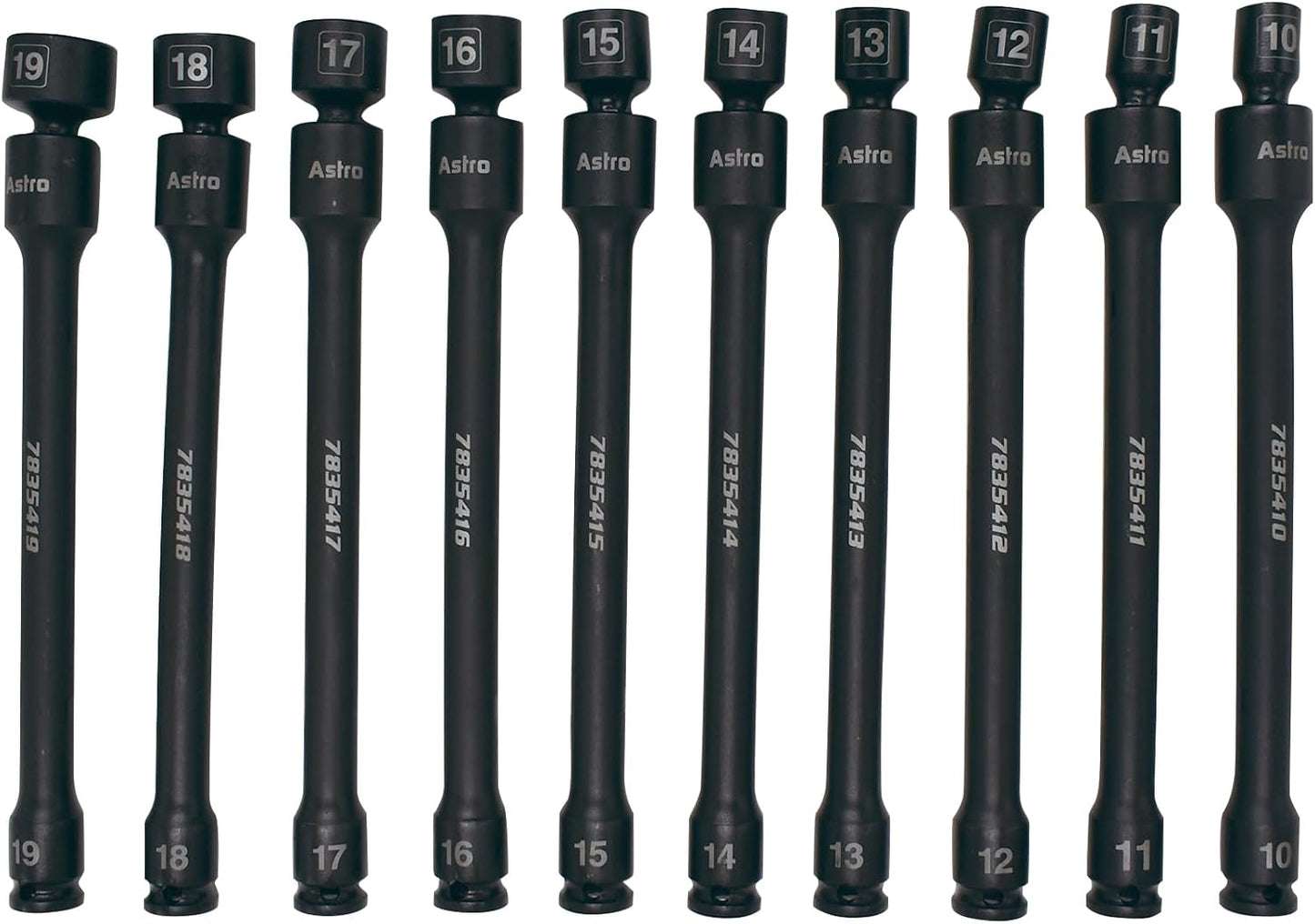 Astro Tools 78354 10-Piece 3/8" Drive 6 Point Pinless Universal Torque-Saver Impact Extension Socket Set - Metric