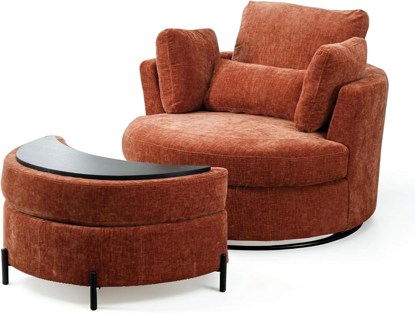 42" W Swivel Accent Barrel Chair Set Lounge Club Big Round Sofa with 4 Pillows for Living Room, Bedroom, Study, Hotel (Beige + Chenille)