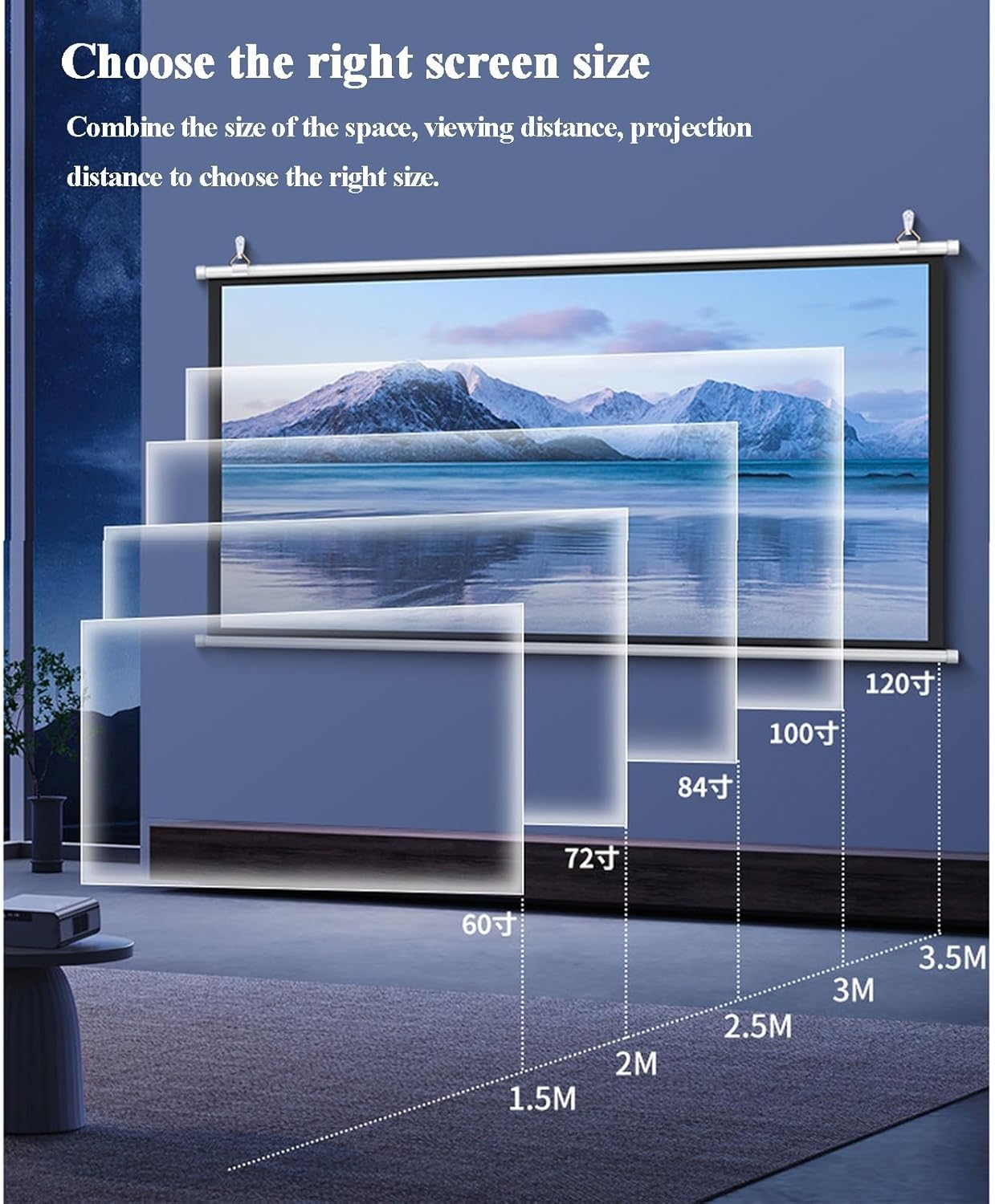 60/72/84INCH Manual Pull Down White Projector Screen with Slow Retract Mechanism, Retractable Folding Home Theater, Auto-Locking Ultra HD for Movie Office Game(84in,4:3)