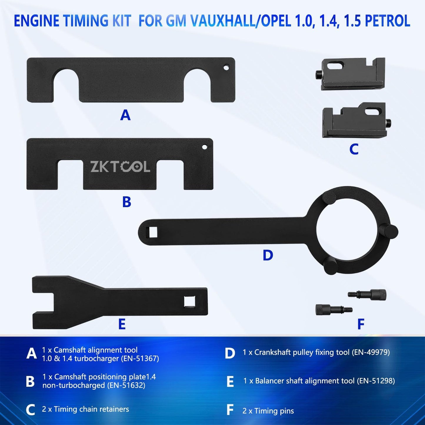 ZKTOOL EN-51367 EN-51298 EN-51632 Engine Camshaft Locking Alignment Timing Tool Compatible with Buick Excelle Weilang Chevrolet Cruze Roewe RX5 1.5T,1.4,1.0 Engine