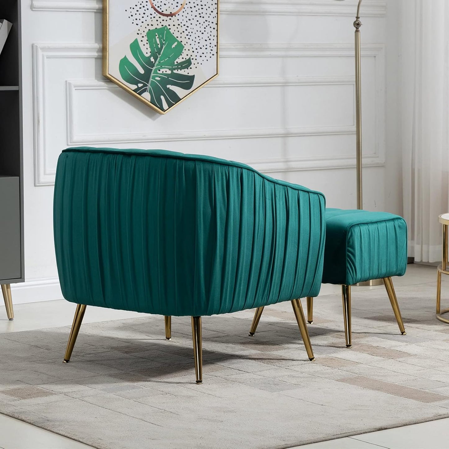Yoluckea Modern Velvet Tub Barrel Chair with Ottoman Mid Century Upholstered Single Sofa Armchair Comfy Accent Living Room Chair with Ottoman Footrest Set for Bedroom Reading Room -Christmas Green
