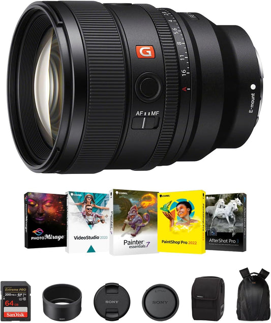 Sony FE 85mm f/1.4 GM II Lens for E-Mount Cameras | Full-Frame Large-Aperture Digital Camera Lens with Corel Art Suite Software Kit, SanDisk 64GB Memory Card and Camera Backpack - Essential Bundle Kit