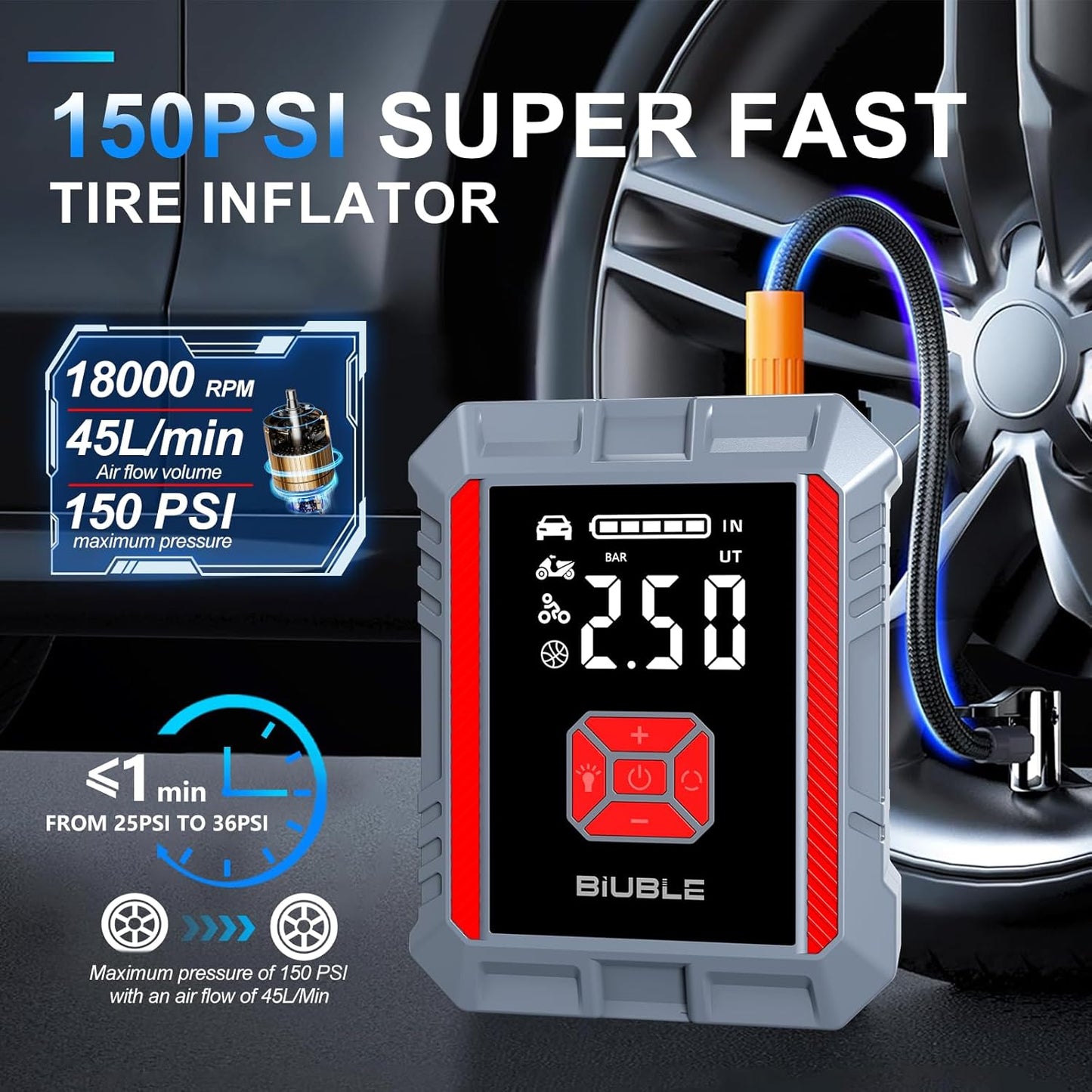 8000A Jump Starter with Air Compressor, 26800mAh Car Battery Jump Starter (All Gas/16L Diesel), 150PSI Battery Jumper Starter Portable, Jump Box with Smart Jumper Cables, Jump Pack with USB QC3.0