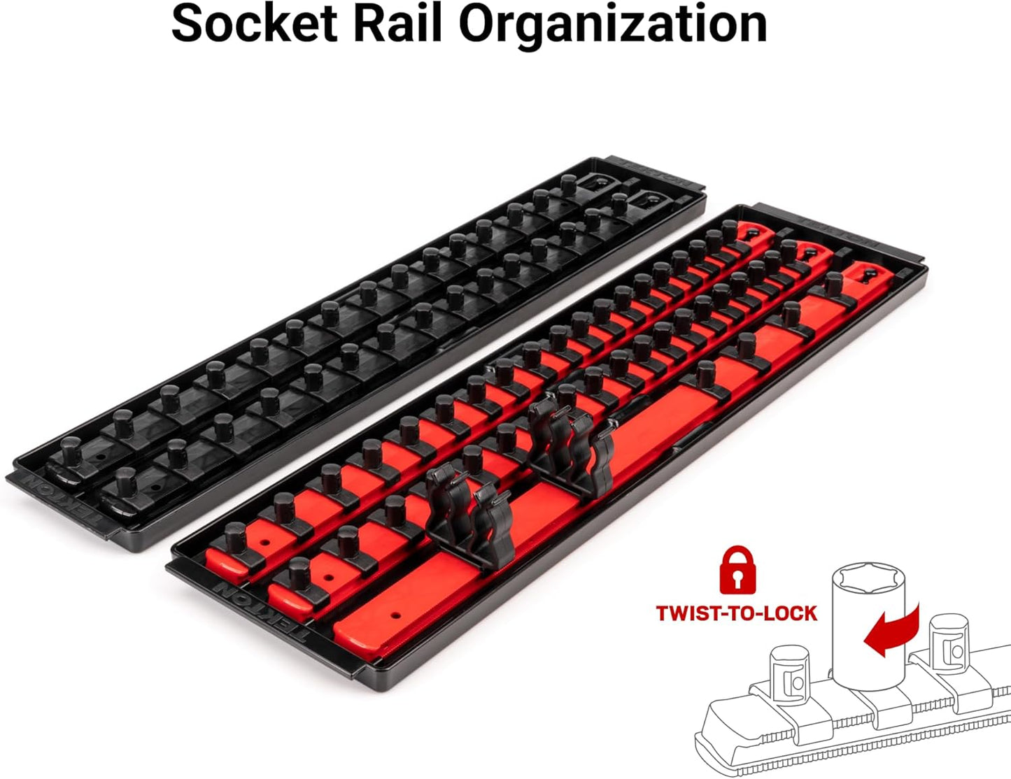 TEKTON 3/8 Inch Drive 6-Point Socket and Ratchet Set with Rails and Trays, 74-Piece (1/4-1 in., 6-24 mm) | SKT13301