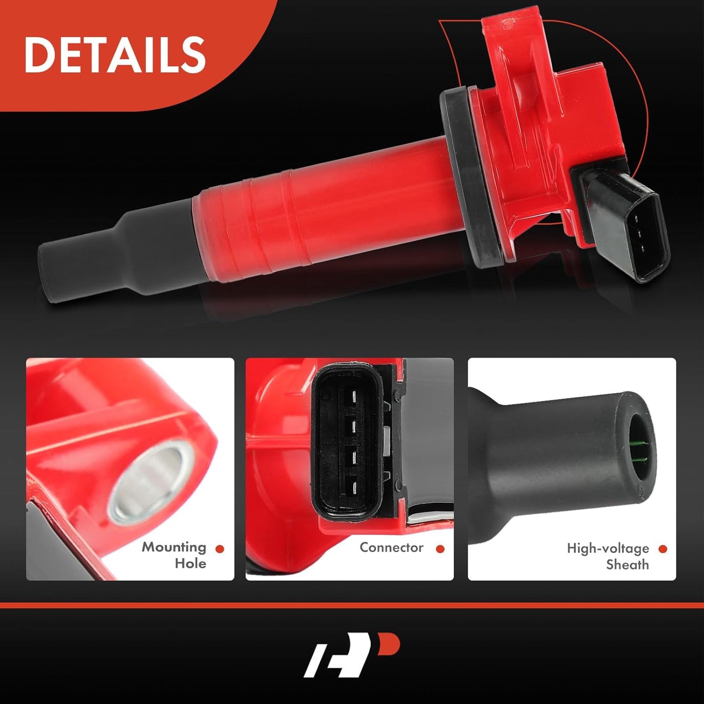 A-Premium (Red) Engine Ignition Coil Pack Compatible with Toyota Corolla 1999-2008, Matrix 2003-2008, Celica 2000-2005, MR2 Spyder 2000-2005 & Chevrolet Prizm 1999-2002 & Pontiac Vibe, 4-PC Set