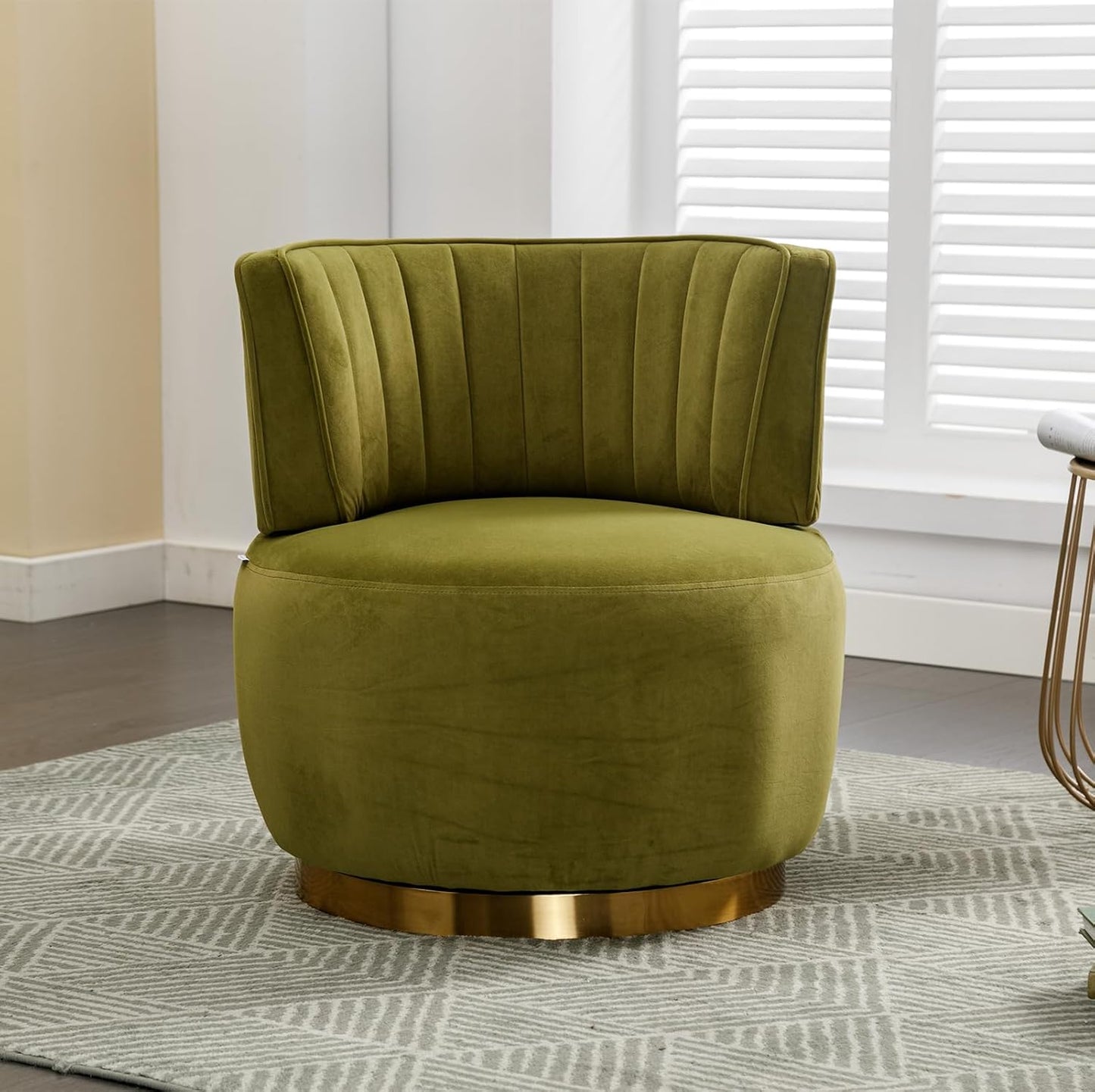 Velvet Swivel Barrel Chairs Set of 2, Upholstered 360-Degree Swivel Accent Armchair, Modern Comfy Round Leisure Sofa Chair for Small Living Room, Bedroom, Nursery Room, Lounge, Office, Olive