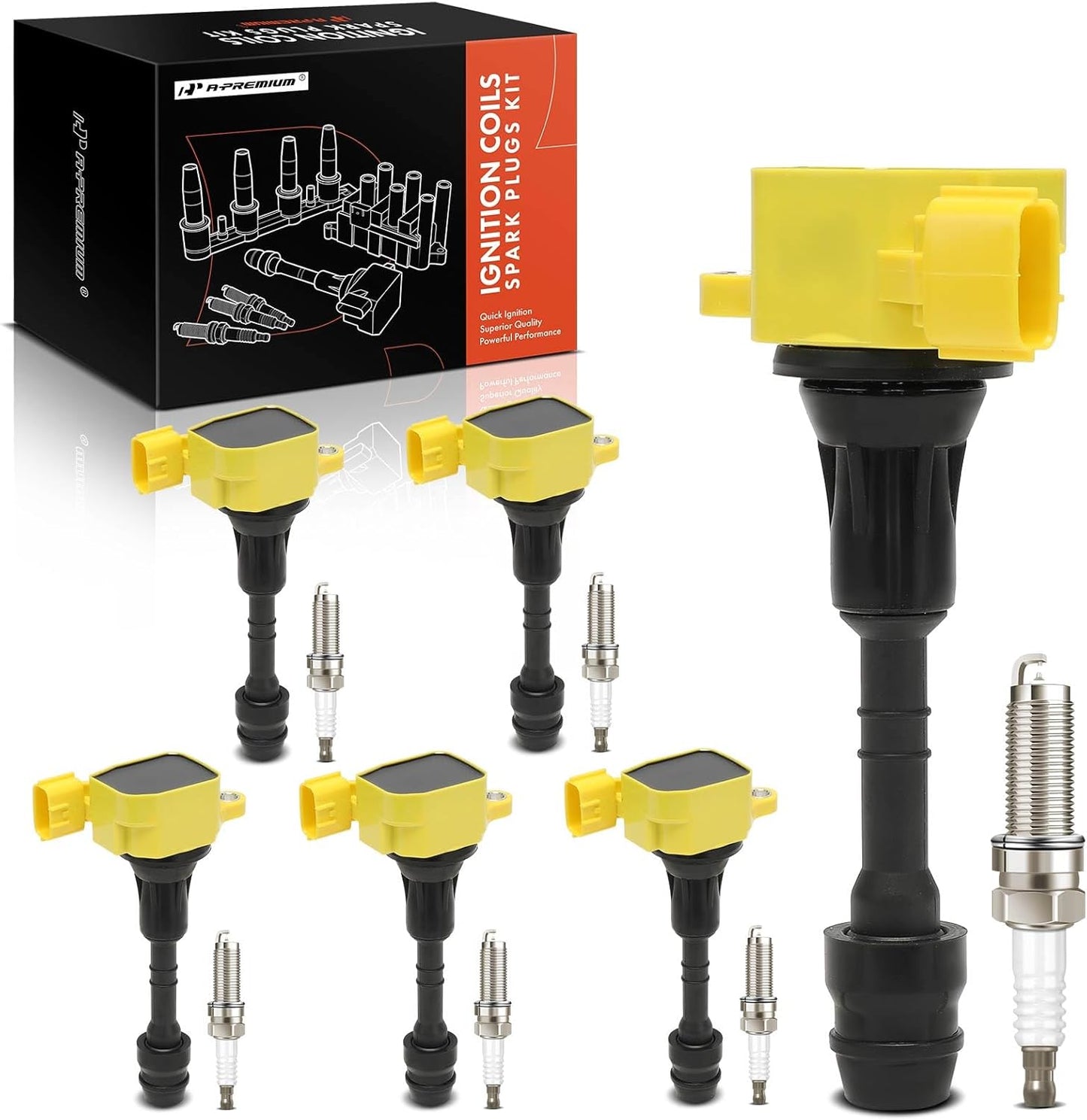 A-Premium (Red) Set of 12 Ignition Coil Pack and Iridium Spark Plugs Compatible with Nissan Altima, Frontier, Murano, Pathfinder, Maxima, NV1500, Xterra, Quest & Suzuki Equator & Infiniti QX4, I35