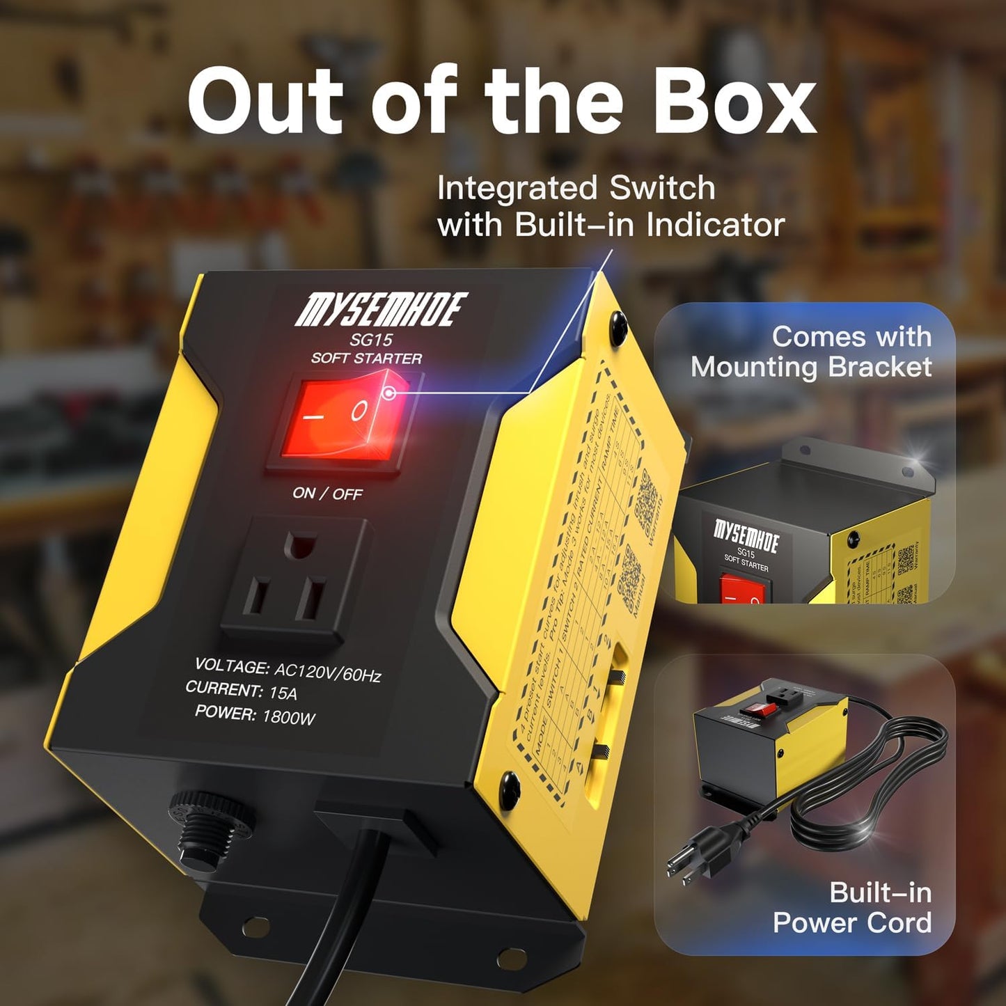 Soft Start Switch SG15 Heavy Duty Universal for Power Tools, Miter Saw, Table Saw, Grooving Machines, Grinder, Planer etc. (120V, 15A Max. 1800W)