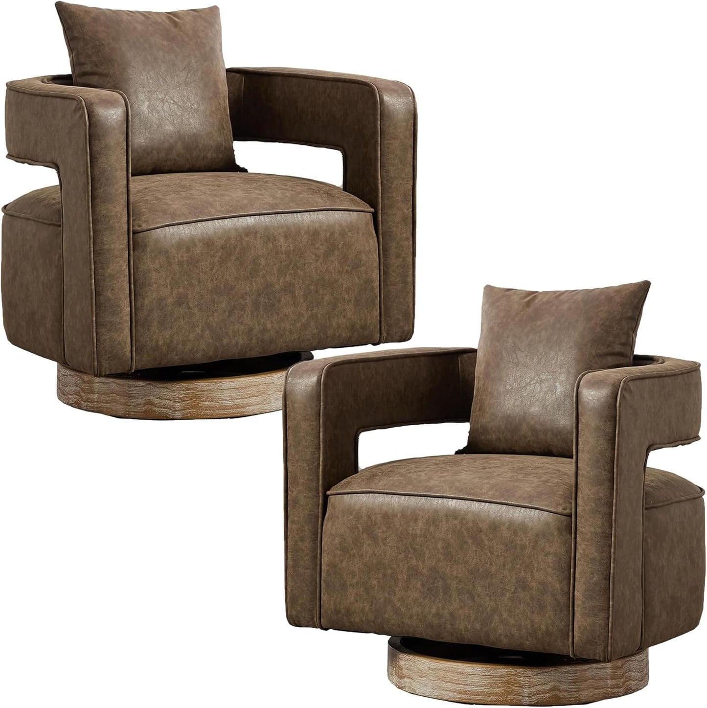 Swivel Accent Chair Set of 2, Modern Swivel Barrel Chair for Living Room, 360 Degree Comfy Square Accent Chair with Open Back, Upholstered Armchair for Bedroom,Reading, Linen Blend, Pale Green