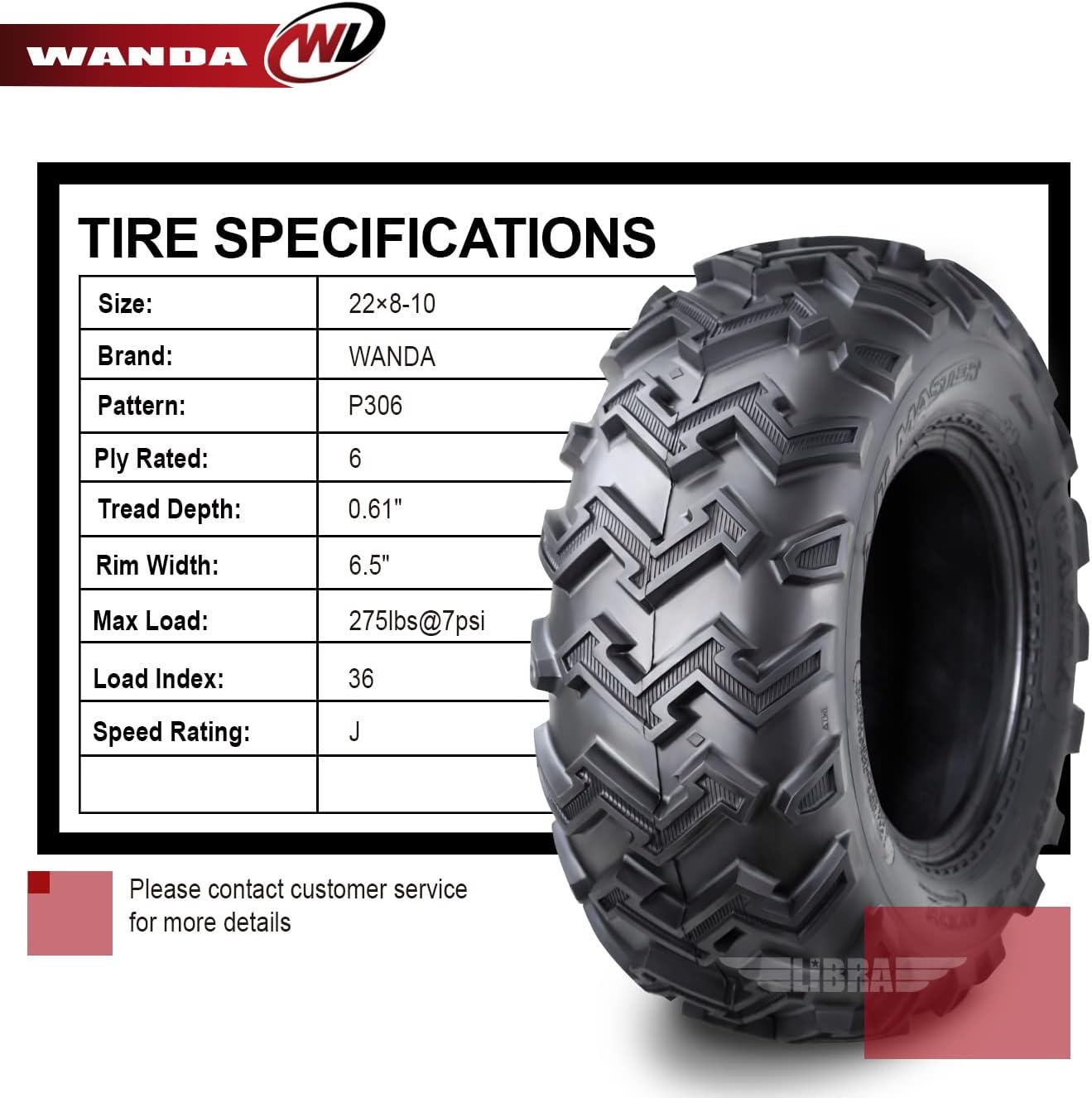 WANDA 2 New ATV UTV Tires 22X8-10 22x8x10 6PR P306-10264